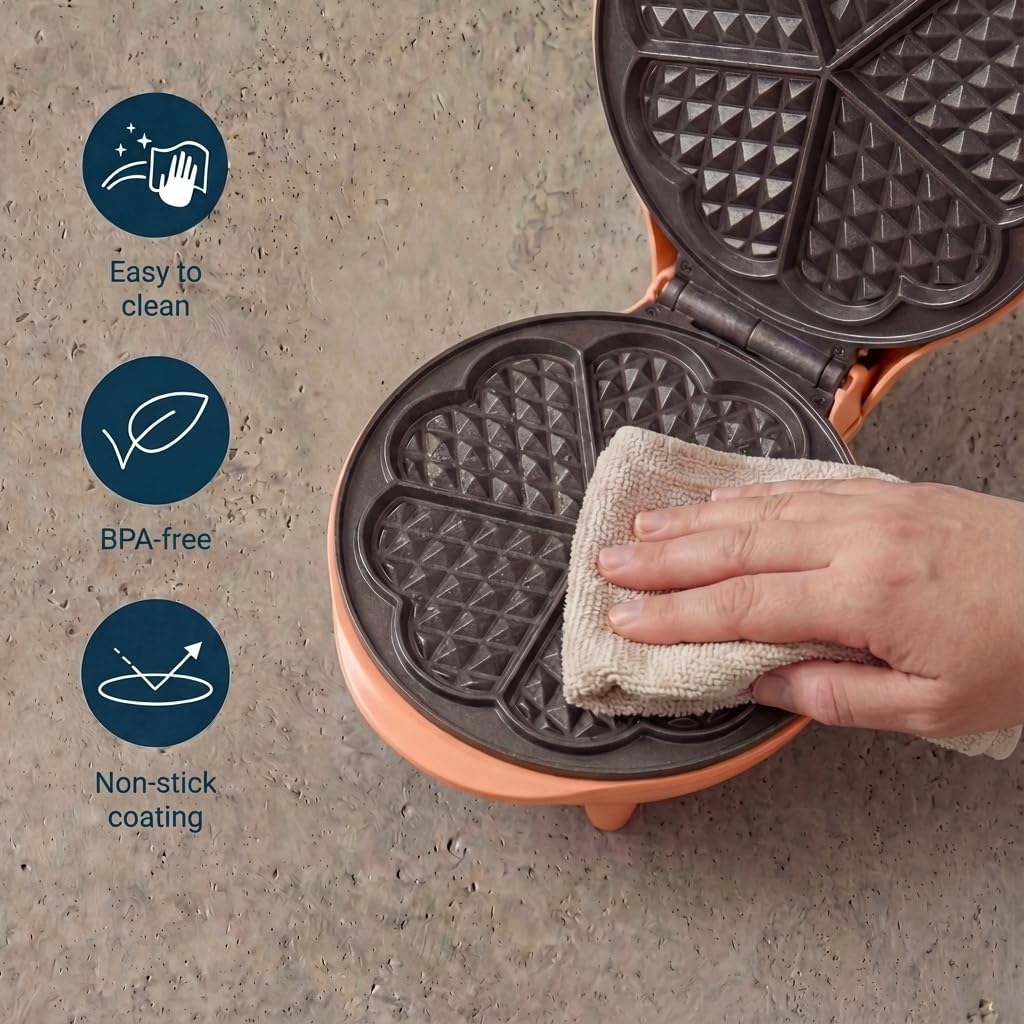 Bestron - Gaufrier rétro cœur, antiadhésif, 700W, orange