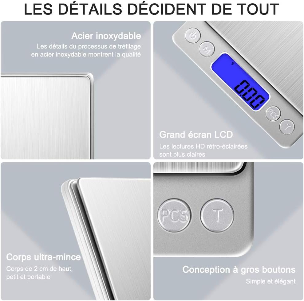 Diyife - Balance de précision 500g/0.01g - écran LCD, tare, PCS