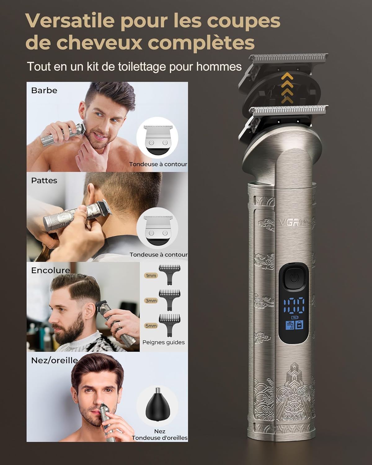 Tondeuse cheveux homme - kit professionnel sans fil - coupe précise, boîte d'emballage