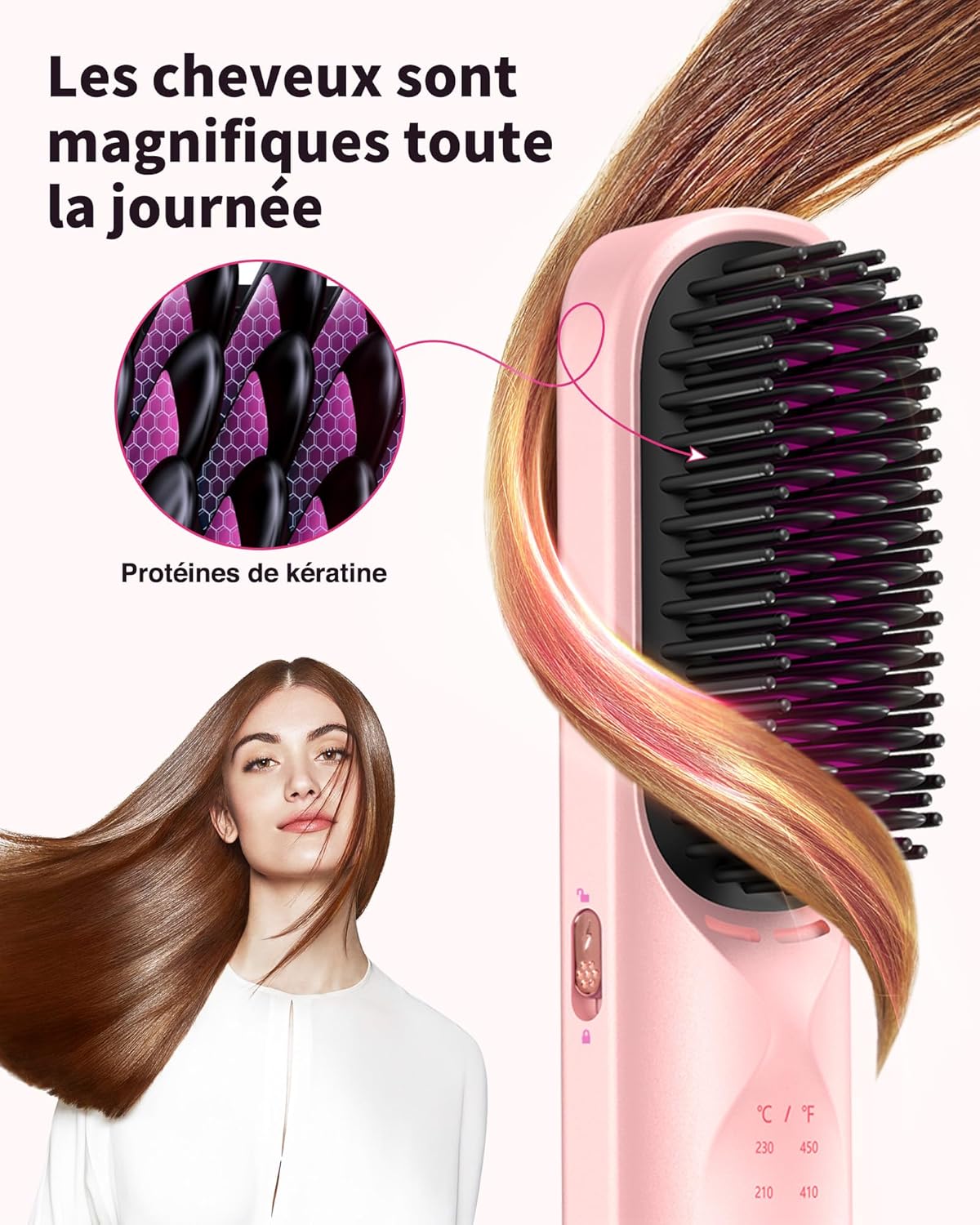 Bopcal - Brosse Lissante Sans Fil 3-en-1, 30s Chauffage, Powerbank, 10000mAh