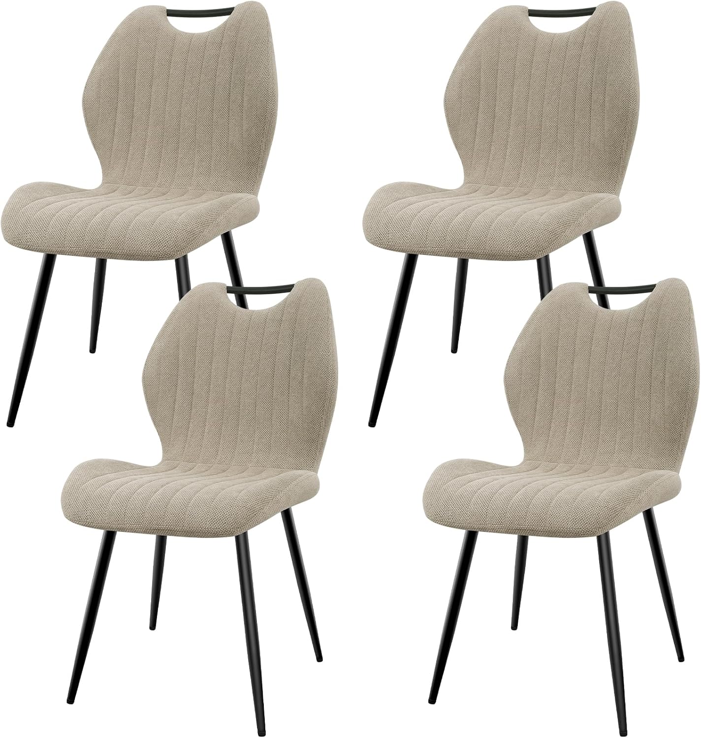 Chaises salle à manger - lot de 4 - dossier tissu, pieds métal, gris brun