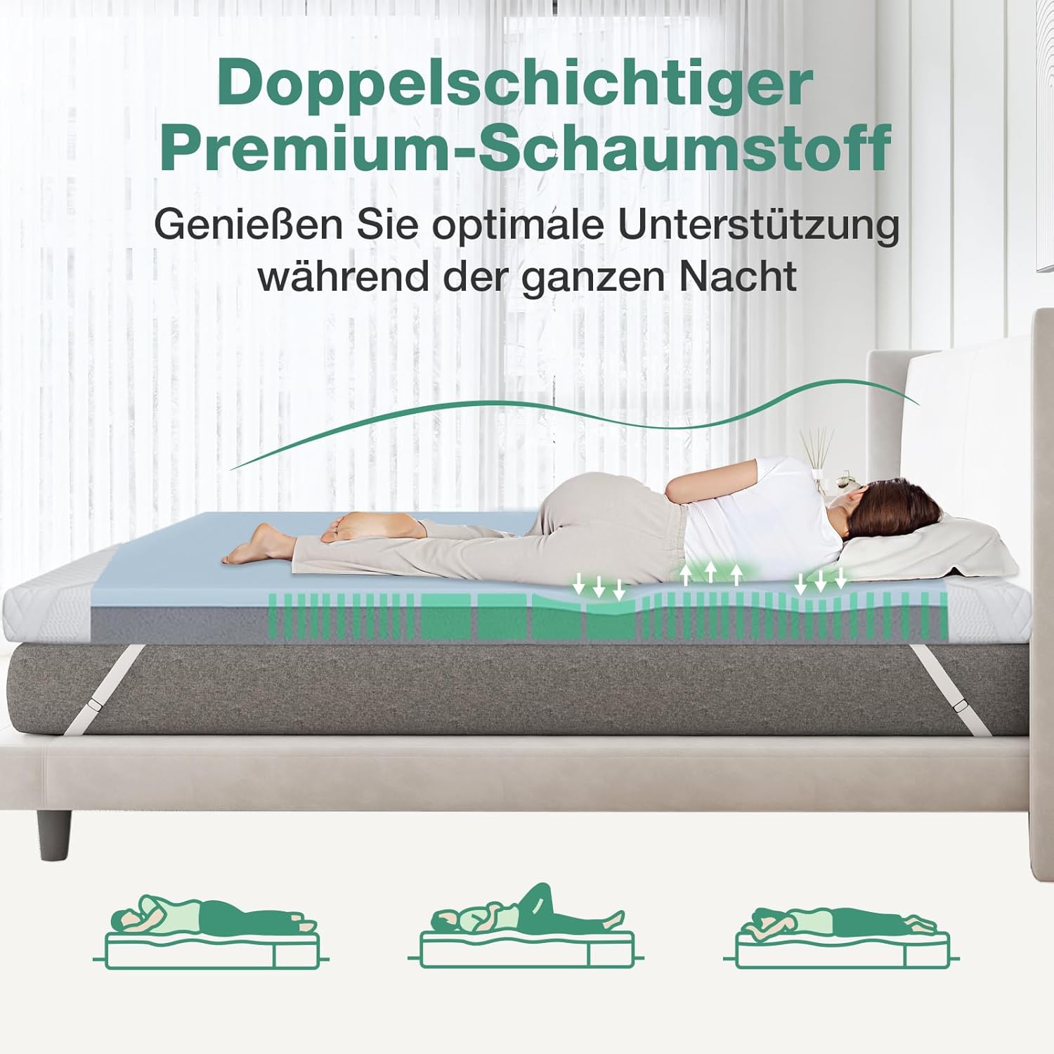 Novilla - surmatelas gel mémoire - 160x200 cm - 5 cm, doux, antidérapant, lavable