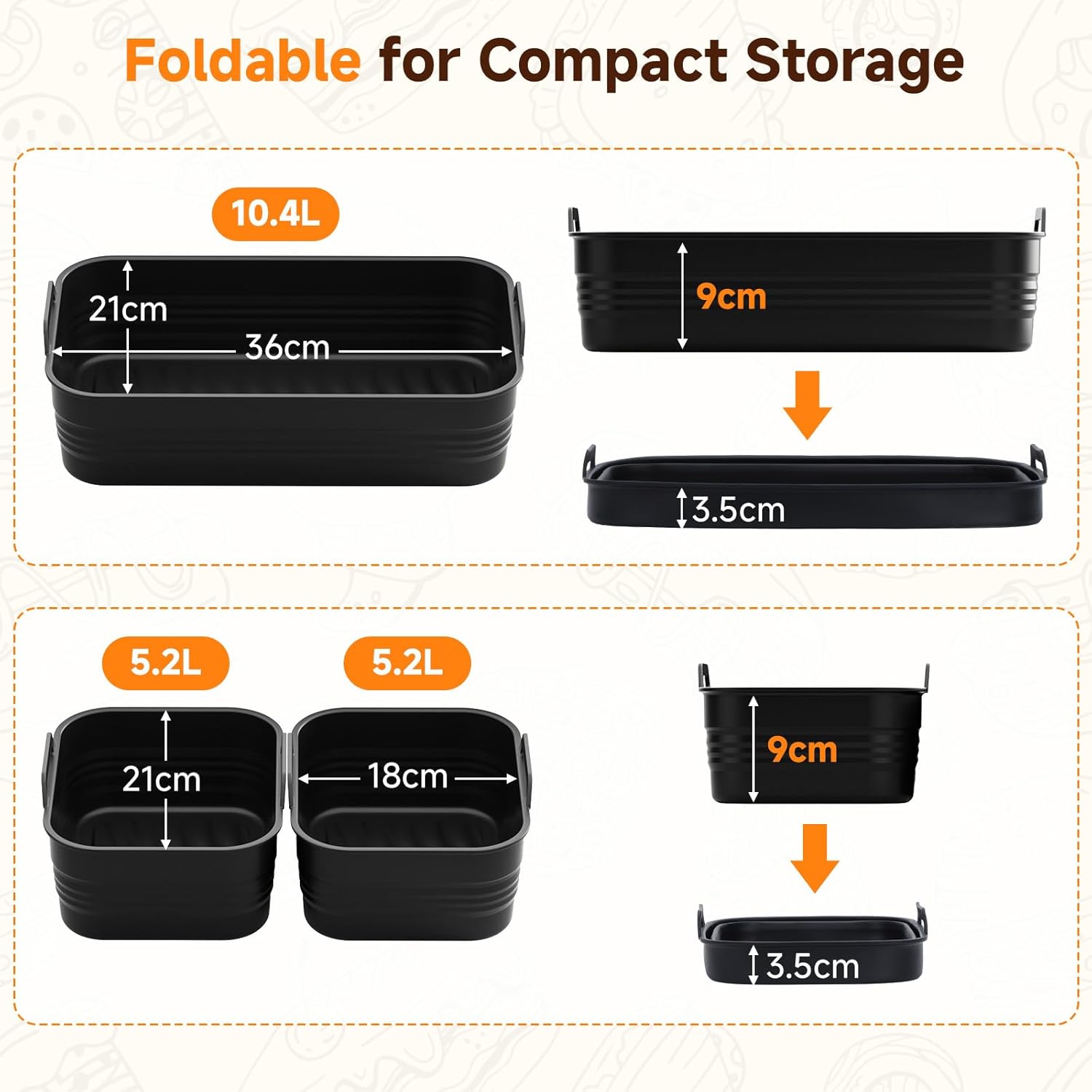 Alyvisun - panier silicone airfryer 10,4L/5,2L - réutilisable, pliable, lot de 3