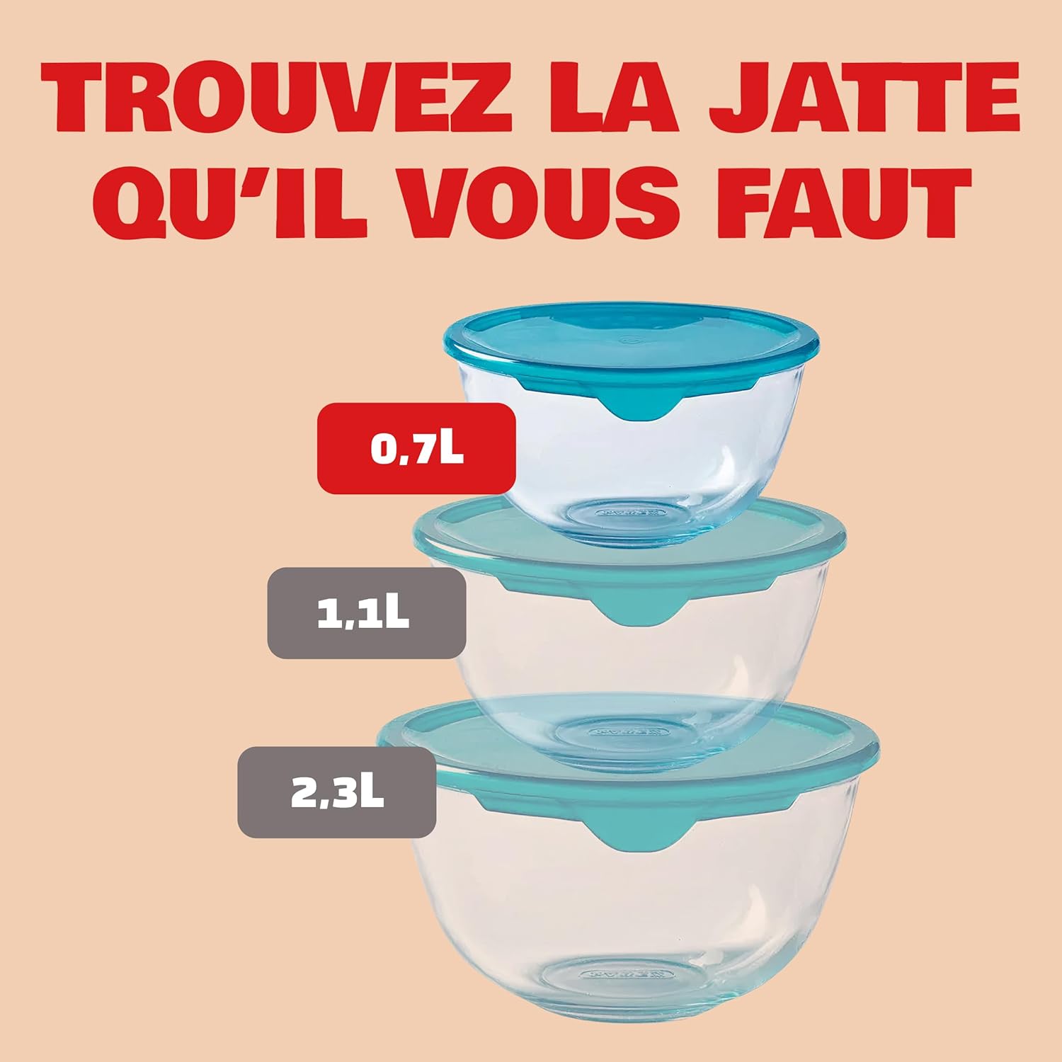 Pyrex - saladier gigognable 1.1L - verre borosilicate, couvercle
