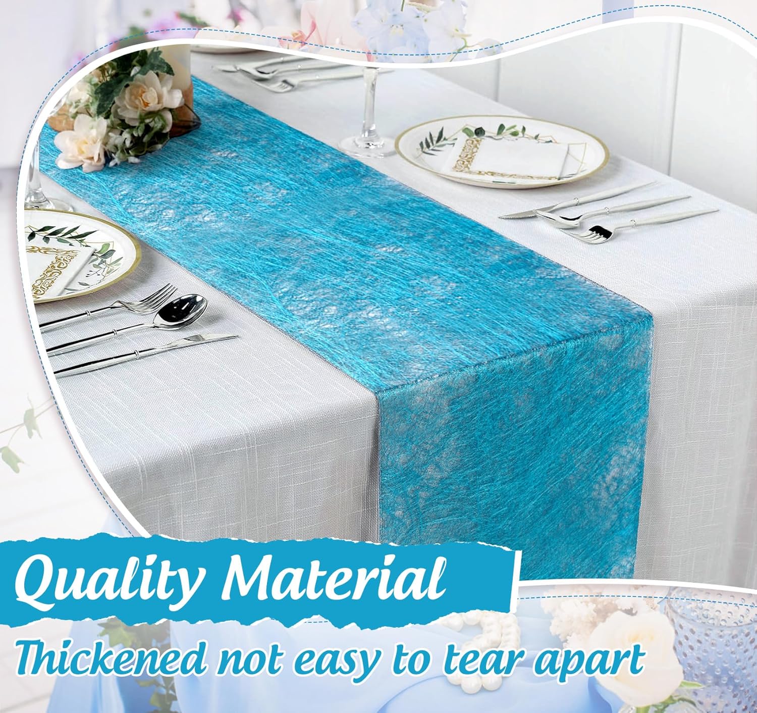 Chemin de table - bleu non tissé 30m x 23cm, 150 strass, décor élégant