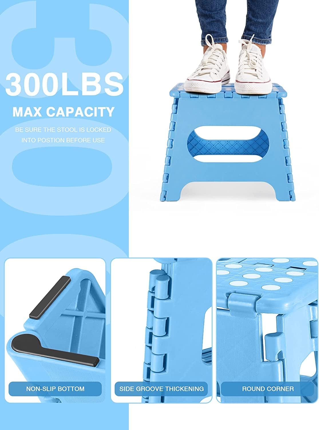 HOUSE DAY - tabouret pliant série 27cm, bleu clair, léger, solide