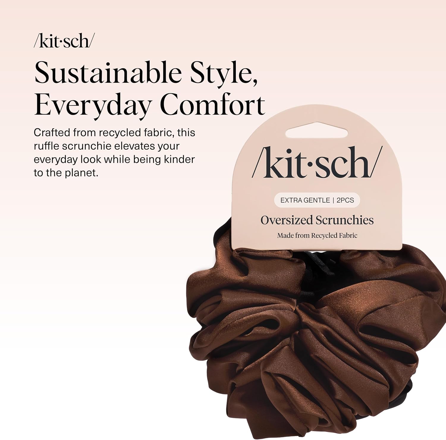 Kitsch - lot de 2 chouchous satin recyclé - surdimensionnés - noir et chocolat, élastiques éco-responsables