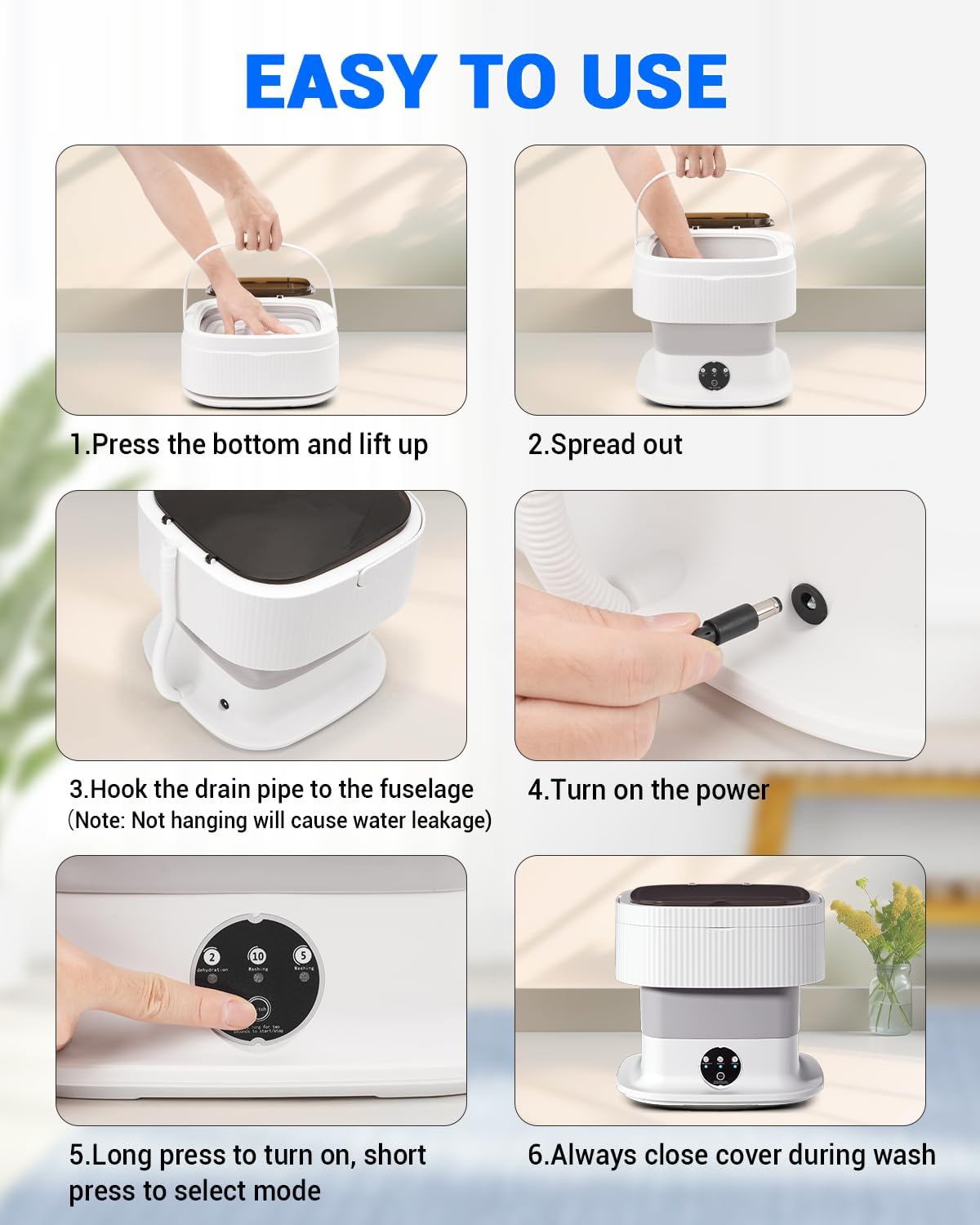 SUPAREE - mini machine à laver pliable 16L - portable, essorage 1.8kg