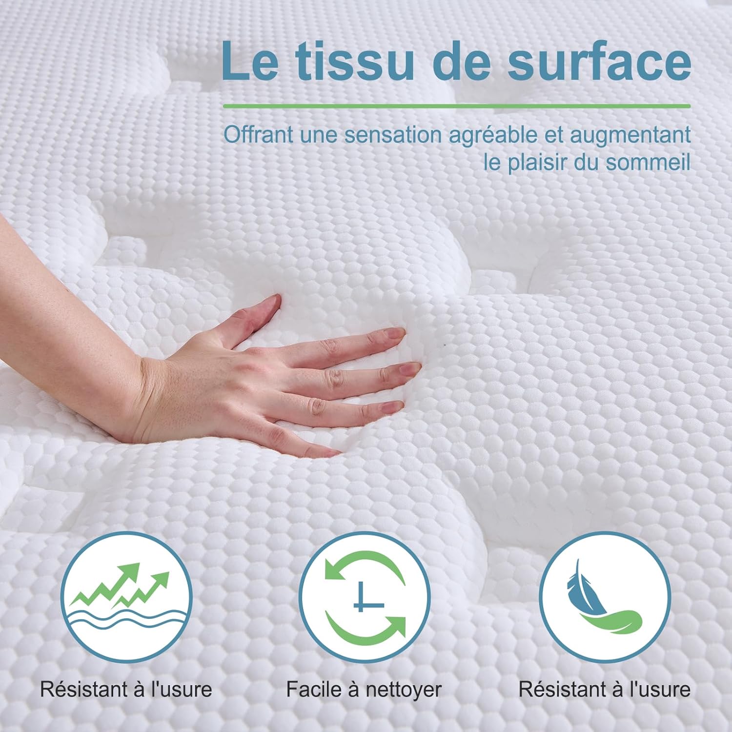 Matelas - Ressorts ensachés & mémoire de forme - 160x200x22 cm - soutien moyen, durable, respirant