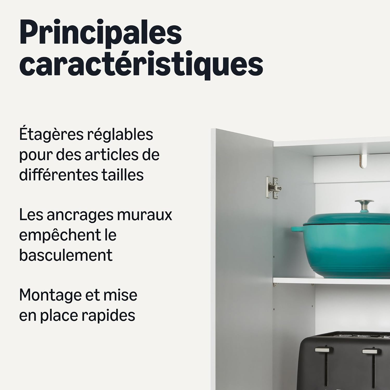 Amazon Basics - armoire de rangement cuisine, blanc, 60x31,5x152,5cm, étagères ajustables