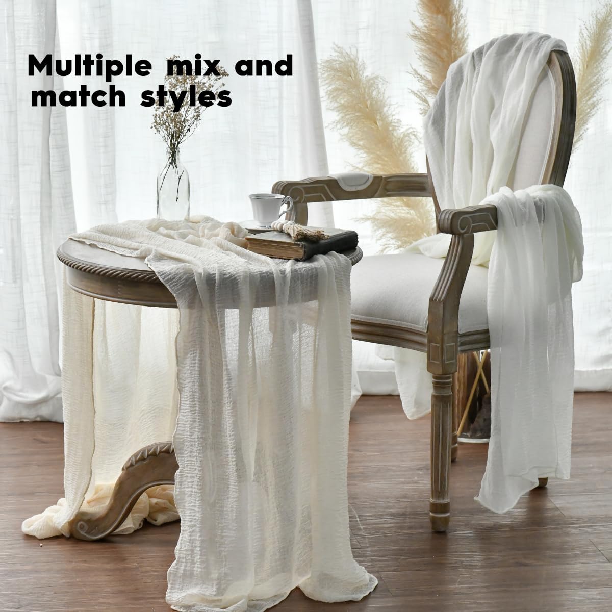 Artoid Mode - Chemin de Table Bohême - 300 cm - mousseline blanche, déco mariage