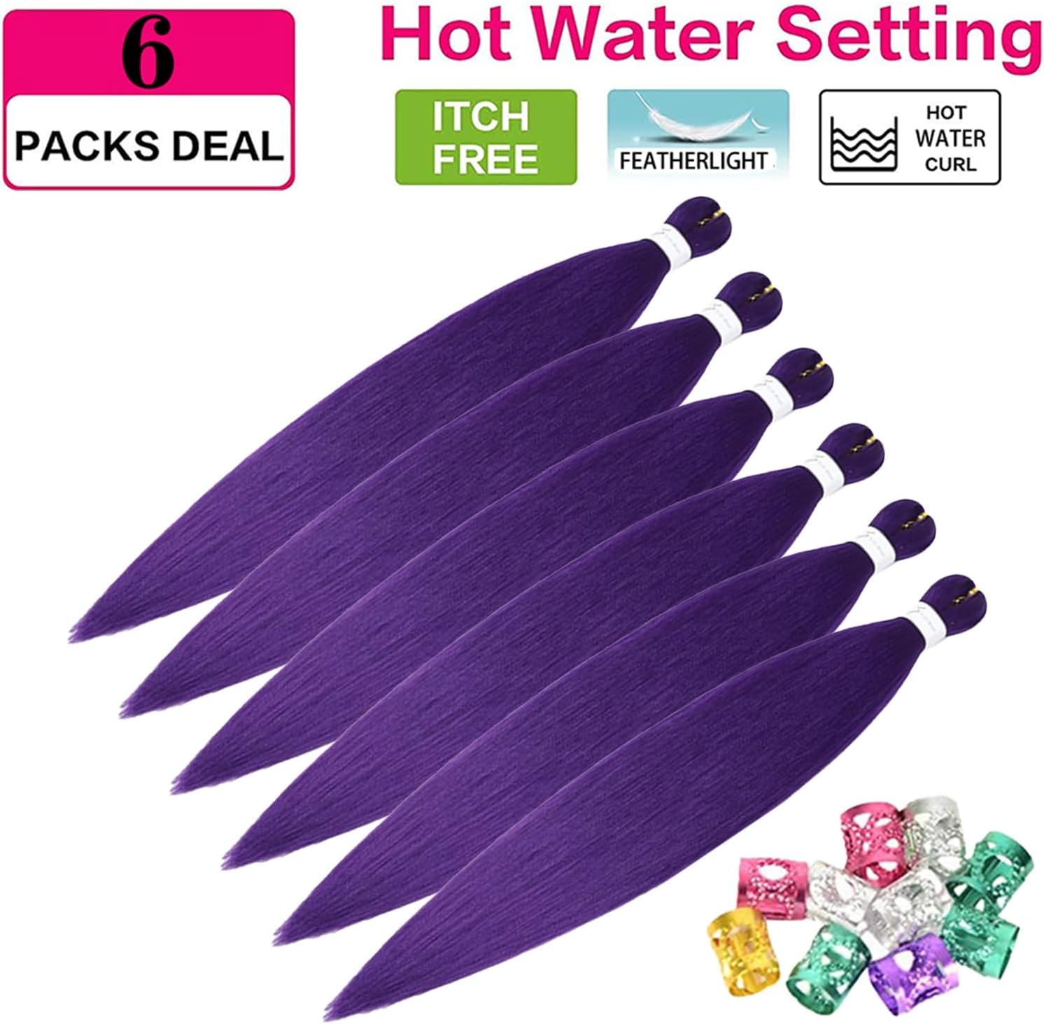 Rajout cheveux tressés - 30 pouces - Kanekalon, violet lavender, 6 paquets