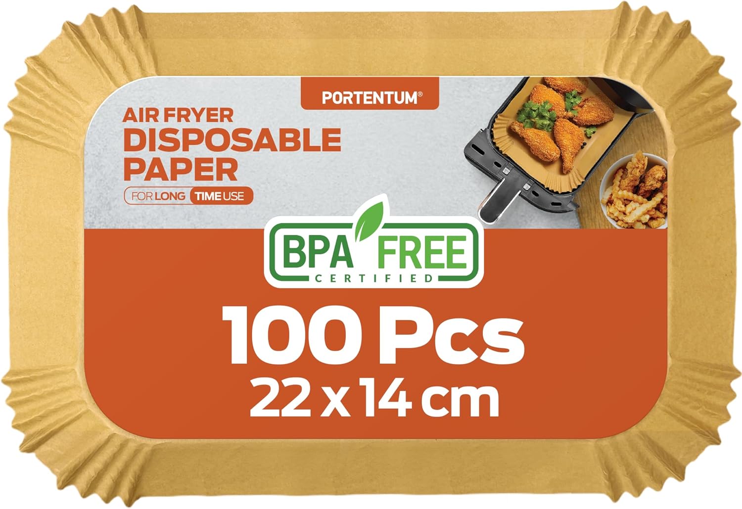 PORTENTUM - papier cuisson friteuse double - 22x14cm - 100 pièces, sans BPA, rectangulaire, compatible Ninja Foodi Dual 