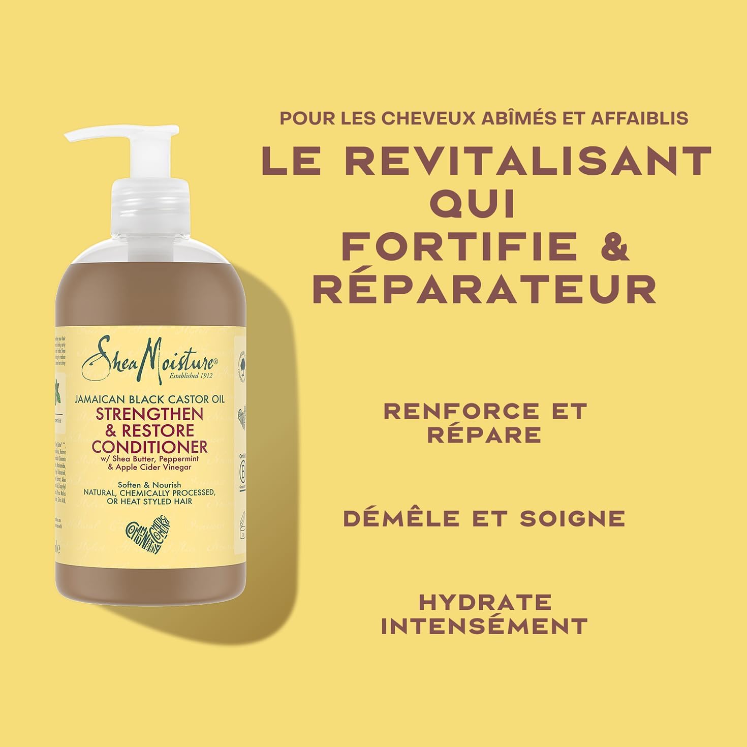 SheaMoisture - Huile de Ricin Noir - 384ml - shampooing et après-shampooing réparateurs cheveux traités