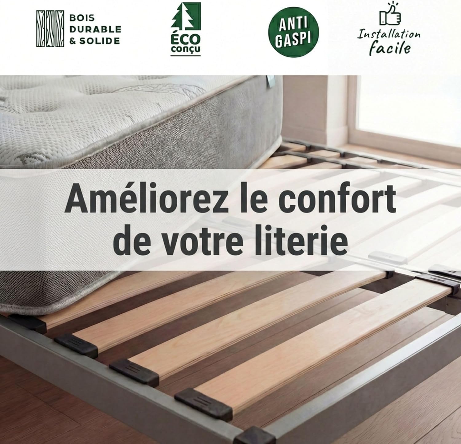 EBAC - Lattes de lit, lot de 10, 680x48x8 mm, hêtre 7 plis durables