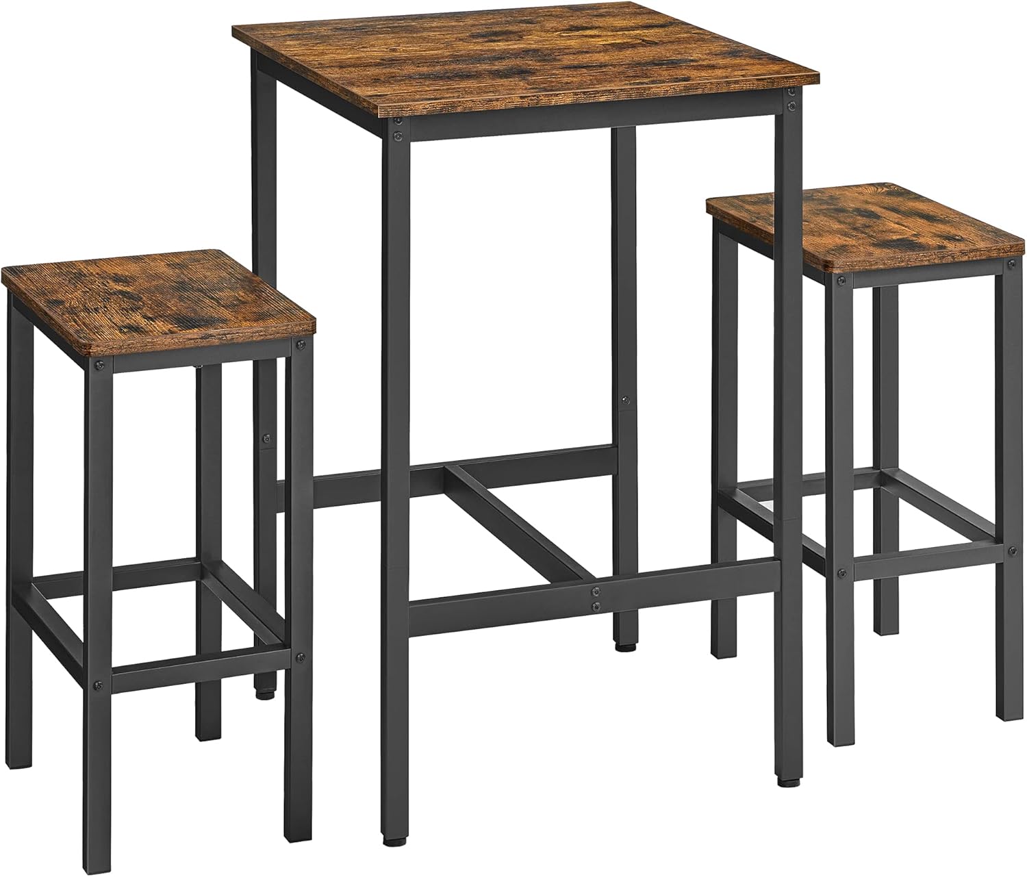 VASAGLE - Ensemble table de bar 2 tabourets, compact, bois métal, LBT017B01