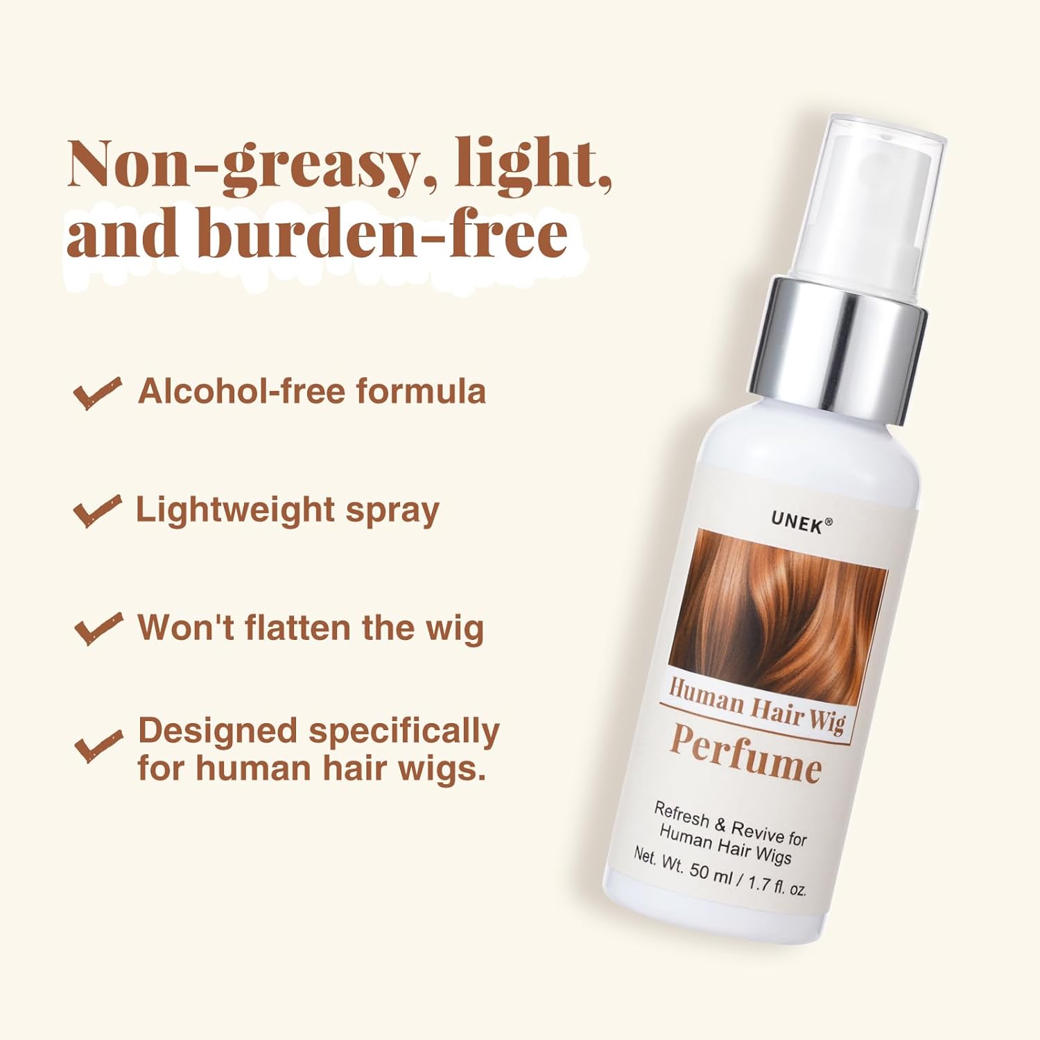 UNEK - Parfum perruques 50ml - spray sans alcool, longue fraîcheur