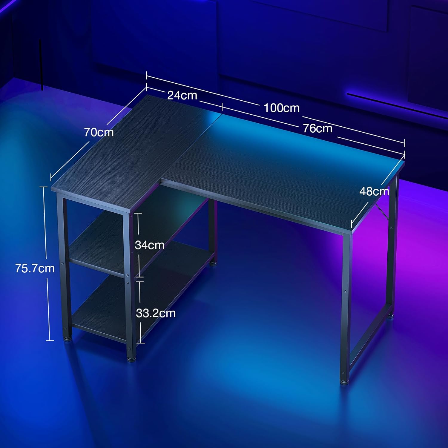 Coleshome - Bureau Gaming série - 100x70cm - bureau d'angle, étagère réversible, compact