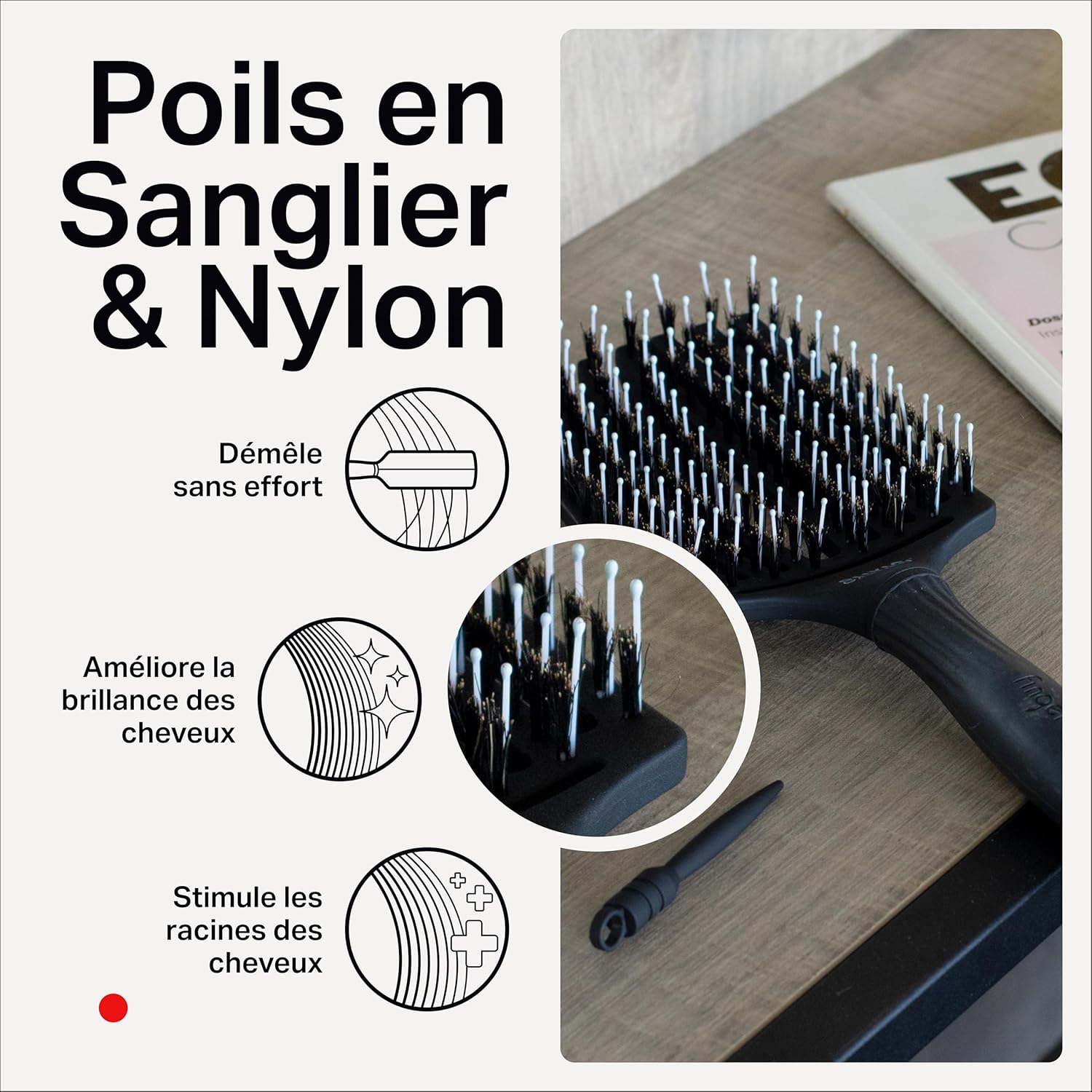 Olivia Garden - Fingerbrush Care Iconic - démêlage cheveux, poils sanglier et nylon, brillance et douceur