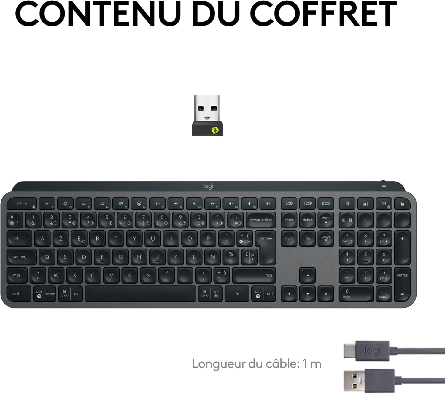 Logitech - MX Keys S - clavier plat AZERTY rétroéclairé, USB-C, Bluetooth