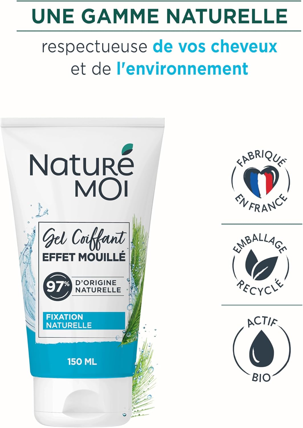 Naturé Moi - Gel coiffant 150ml - tenue 12h, 97% naturel, orge bio