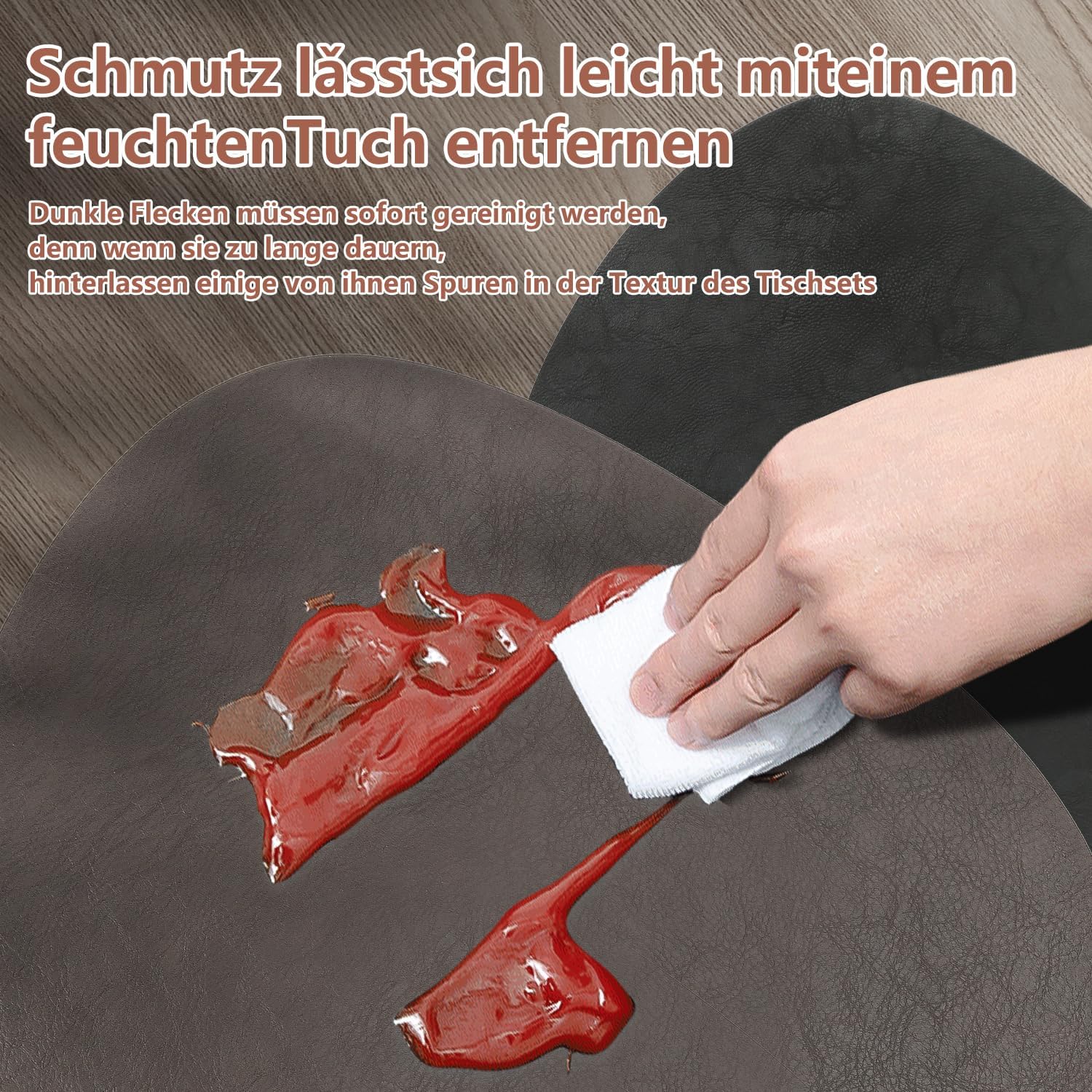 Set de table - lot de 6, cuir PU, ovale 41x33cm, lavable, antidérapant