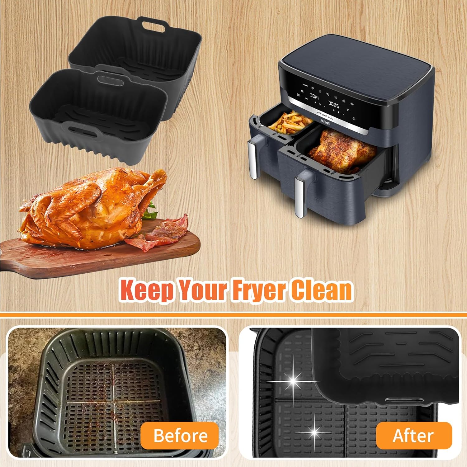 Moule silicone friteuse - grande capacité 11L, 2 compartiments, réutilisable, pour Tefal/Moulinex EZ942BF0/EY942BE0