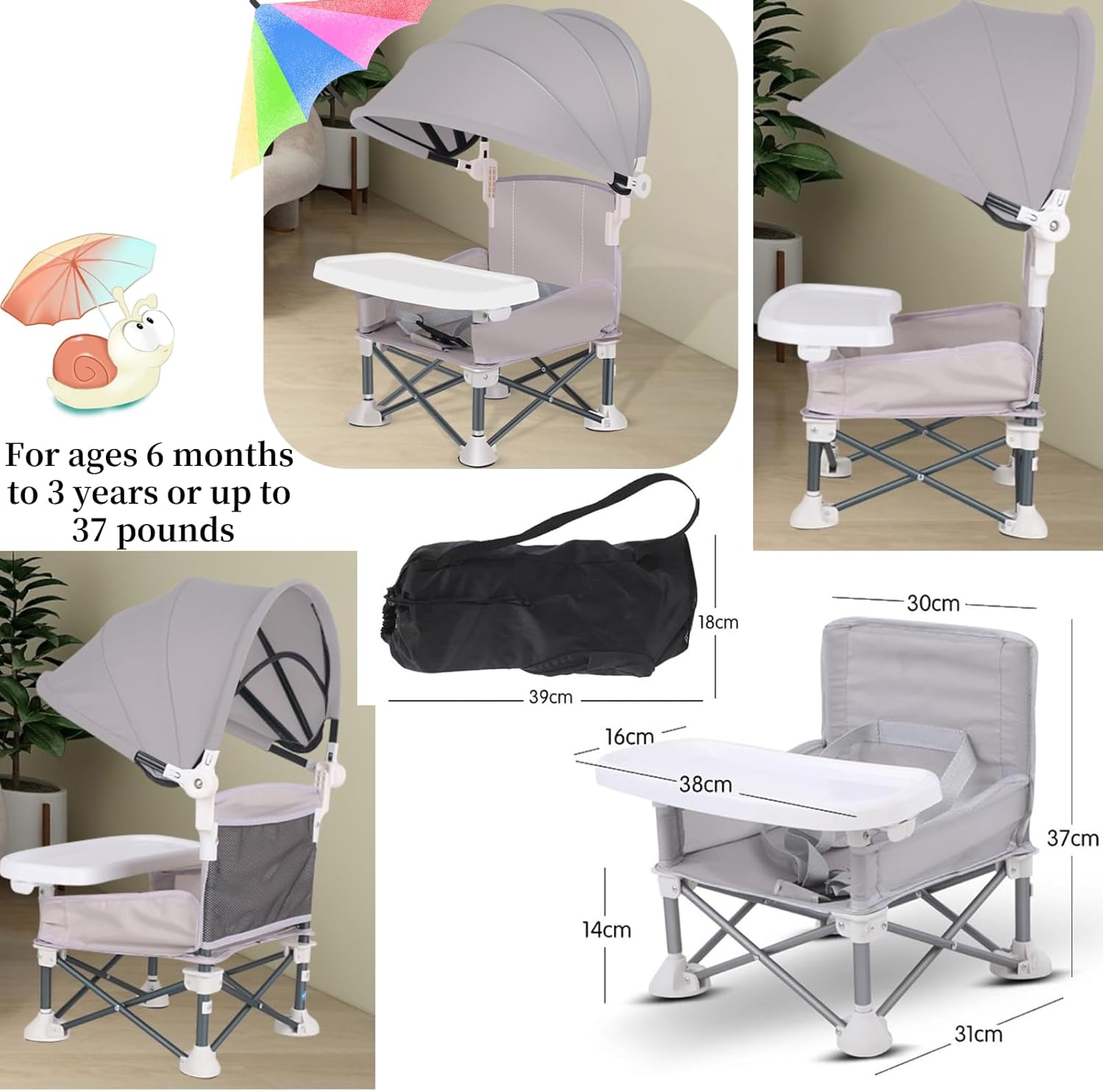 Little Bean - rehausseur pliable bébé - compact - plateau amovible, gris