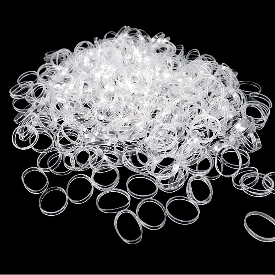 Elastiques à cheveux - 500 pièces - caoutchouc, transparents, enfants