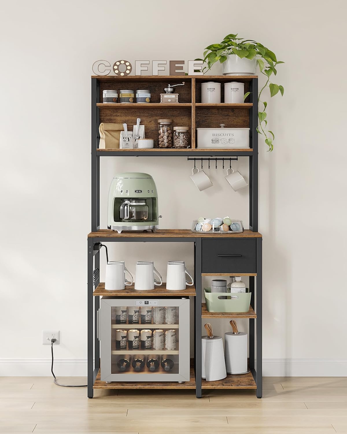 VASAGLE - étagère cuisine série KKS015K03, 40x80x180,4 cm, multiprise, étagères réglables, tiroir tissu