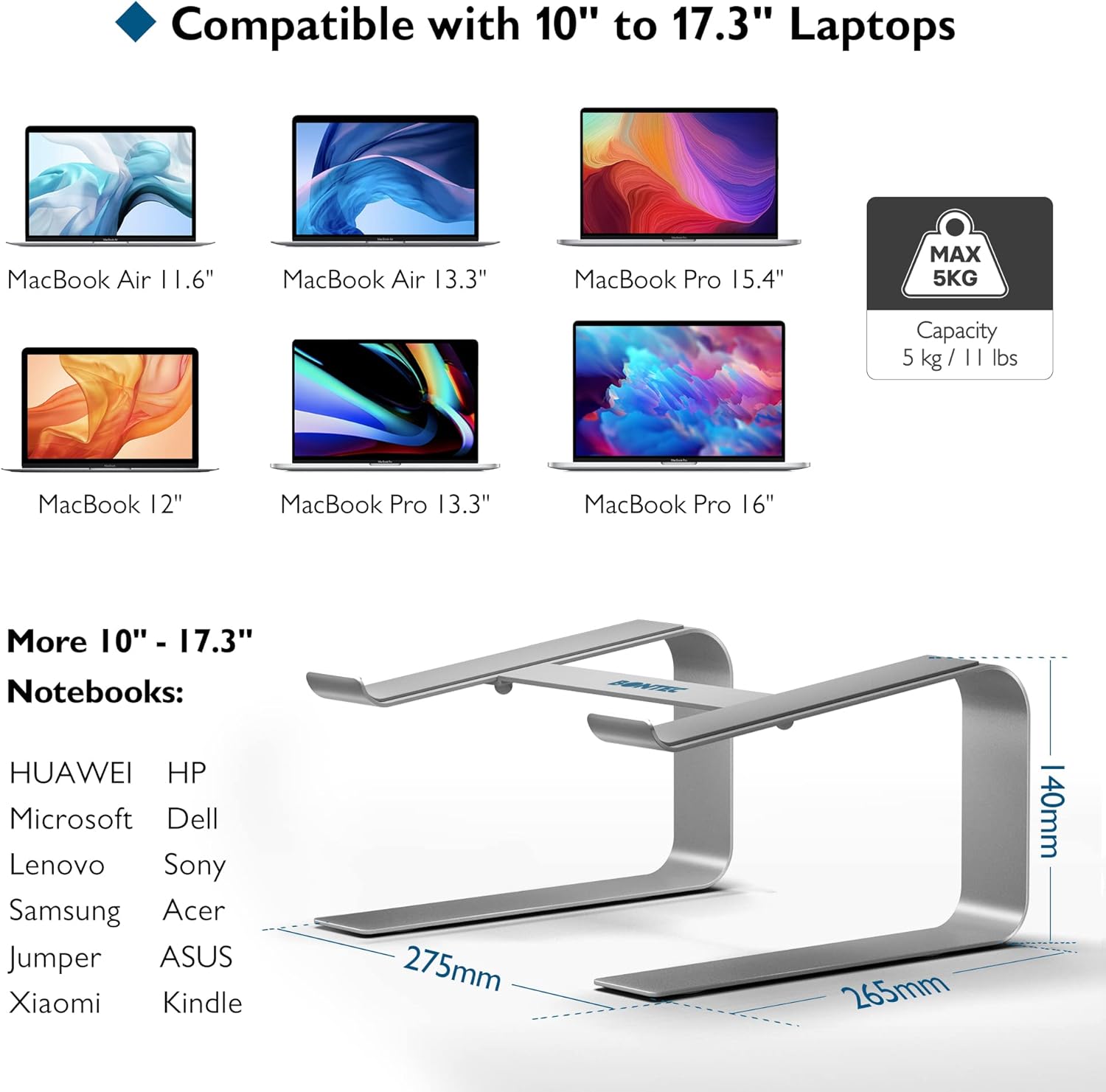 BONTEC - Support PC portable ergonomique - 10 à 17,3