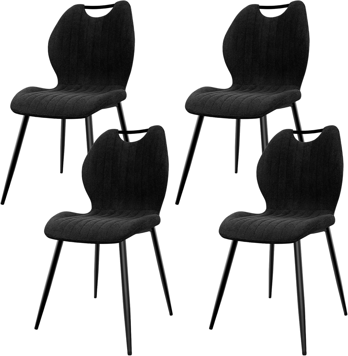 Chaises de salle à manger - 4 pièces - tissu & métal - dossier rembourré, couleur noire