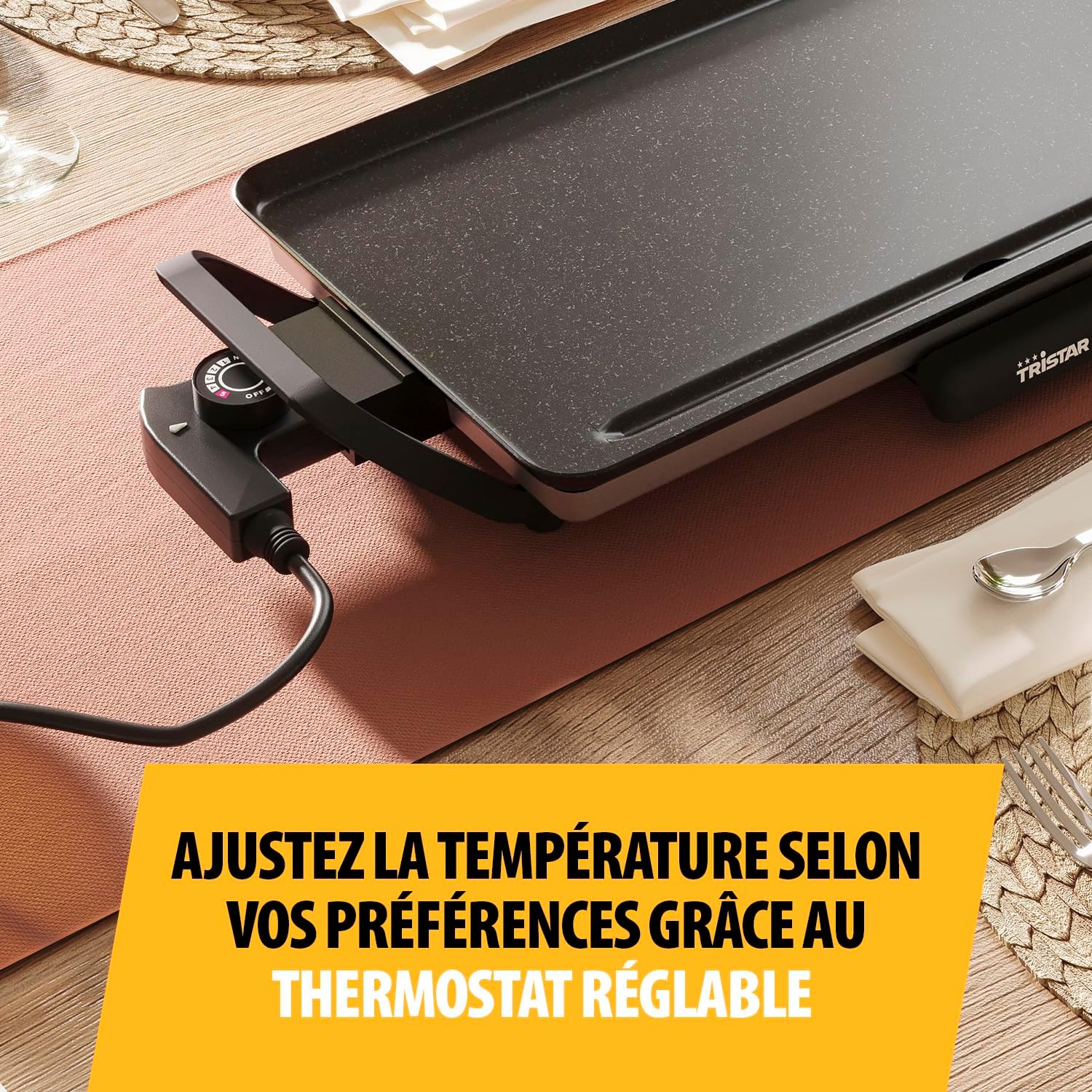 Tristar - Table Grill Slim M - 46x26 cm - Thermostat réglable, poignées amovibles, revêtement antiadhésif - BP-2667