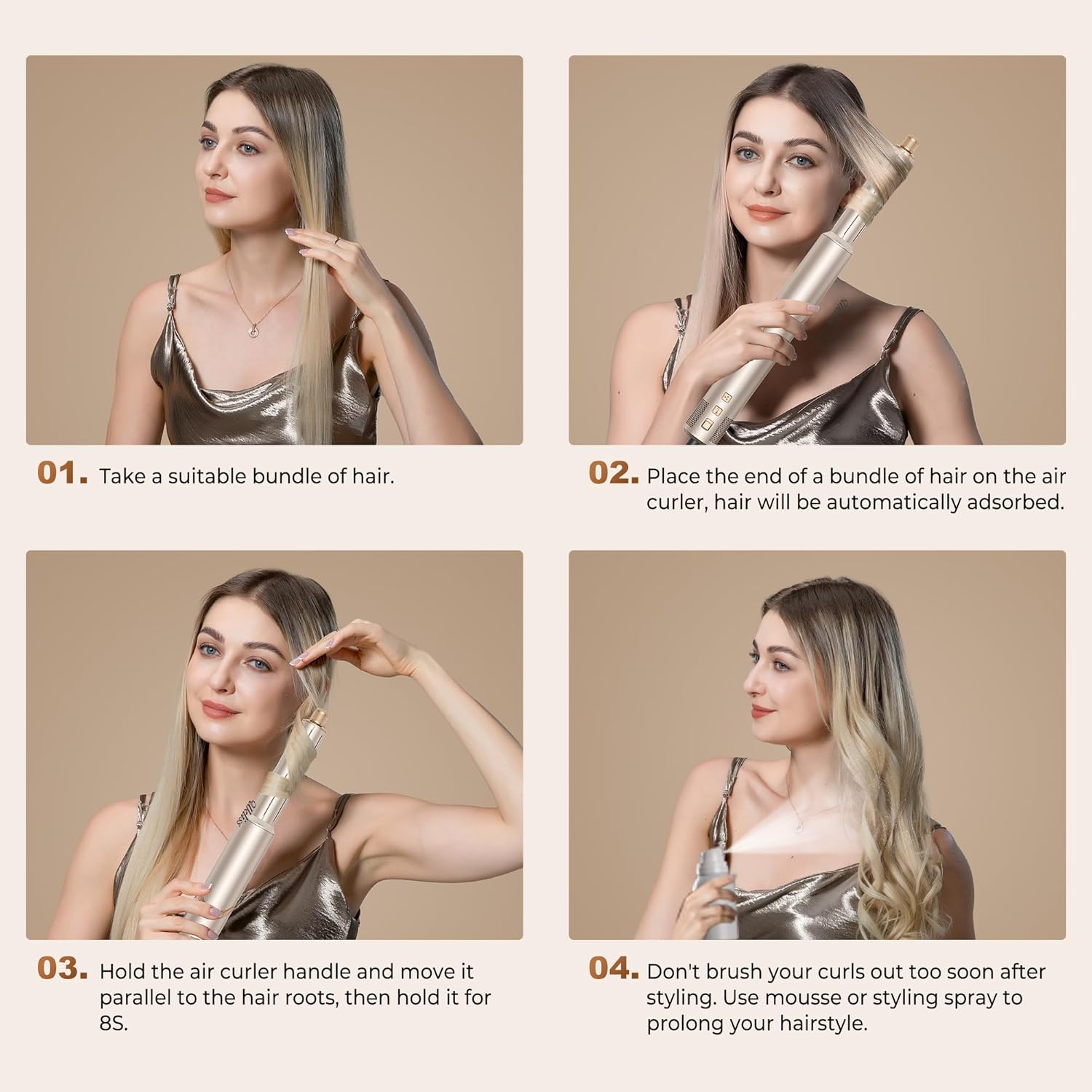 UKLISS - Pro 8 en 1 - Brosse soufflante, ionique, boucle 32mm, 110K RPM, compacte