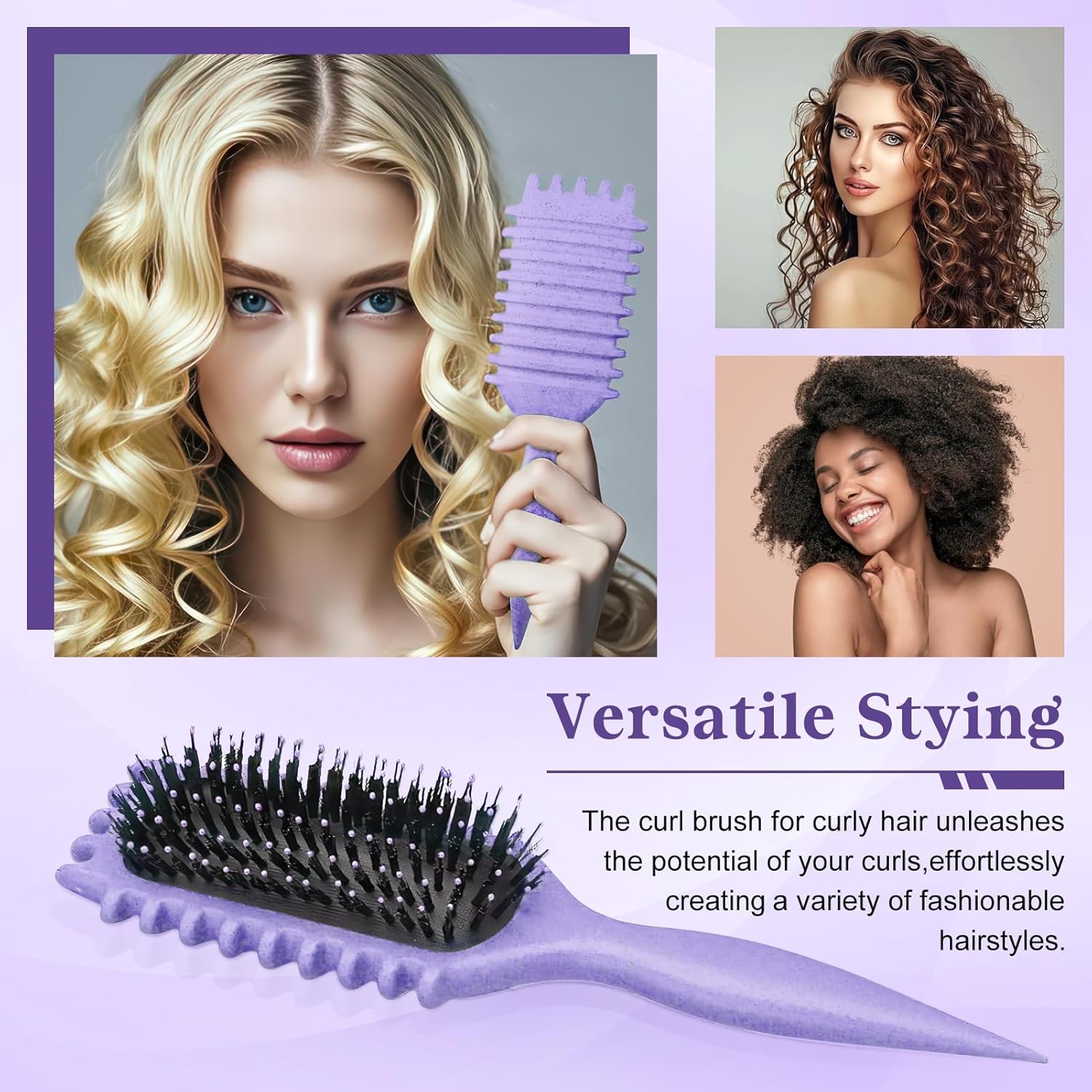 Brosse à friser - violet - design aéré, antistatique, pour boucles définies