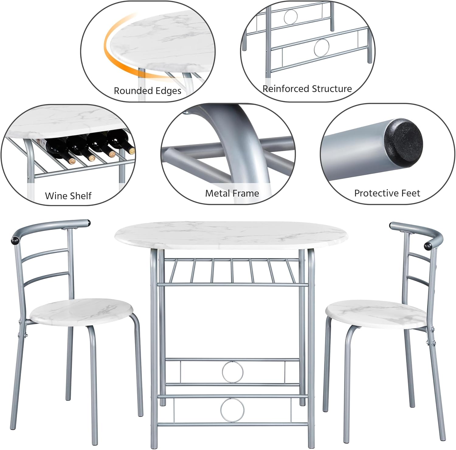 Yaheetech - Ensemble table ronde 90x53x75.5 cm - 2 chaises bois métal, porte-bouteilles