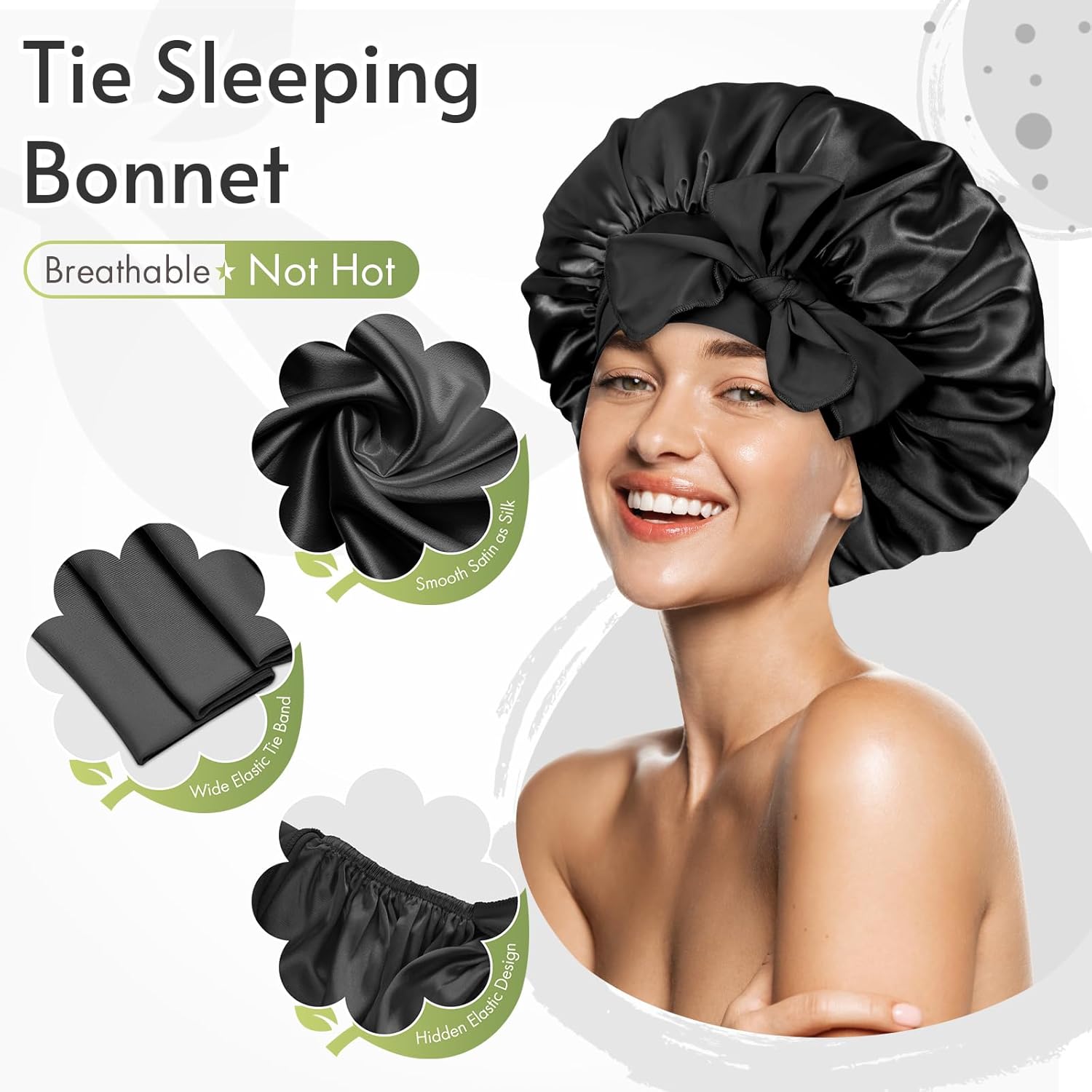 BONNET QUEEN - Bonnet satin - Moyen - Ajustable, long élastique, noir