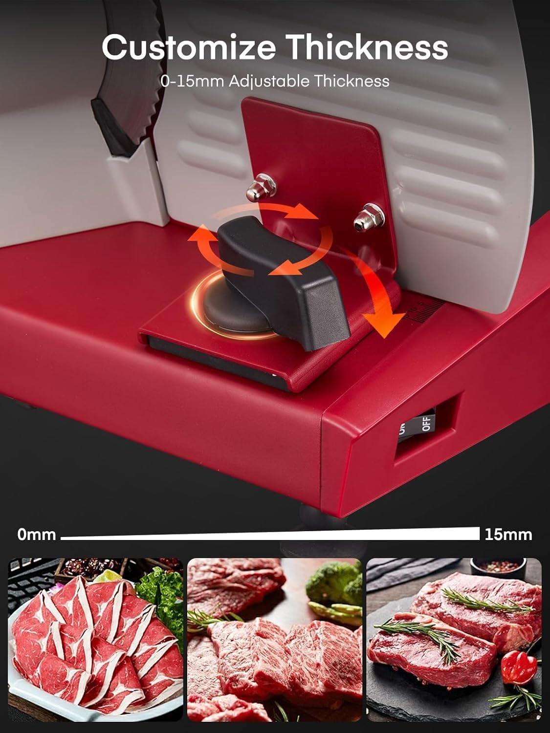 Trancheuse électrique - 250W, 19cm, 3 lames inox, épaisseur réglable, sécurité