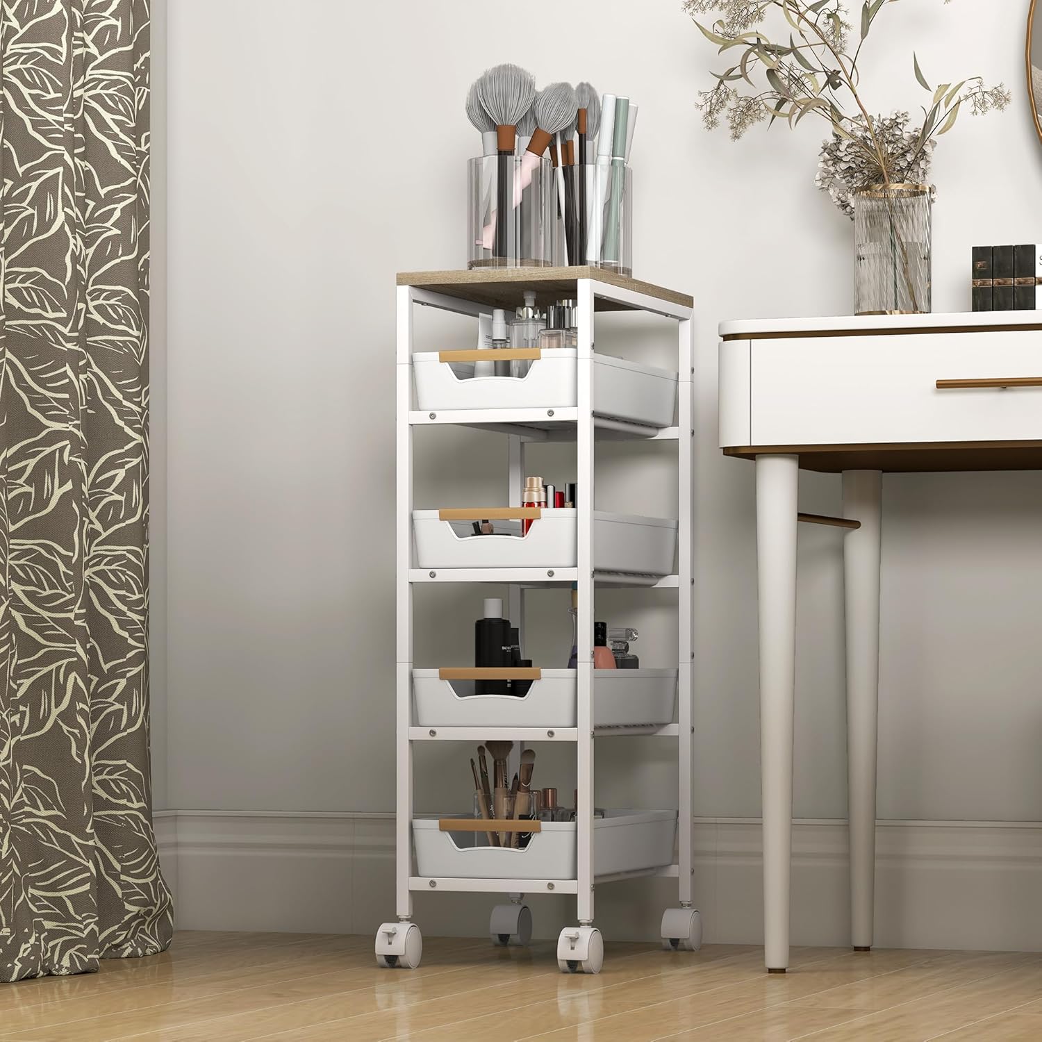 HOMCOM - desserte cuisine 5 niveaux - 4 tiroirs, roulettes, blanc