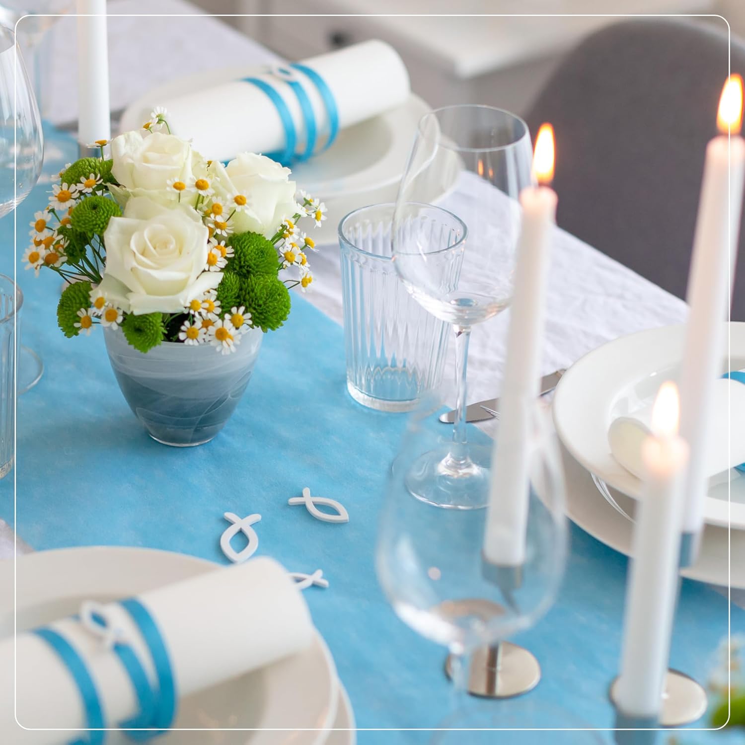 100%Mosel - Chemin de table non-tissé bleu aqua - 30x2500cm - décoration occasions spéciales