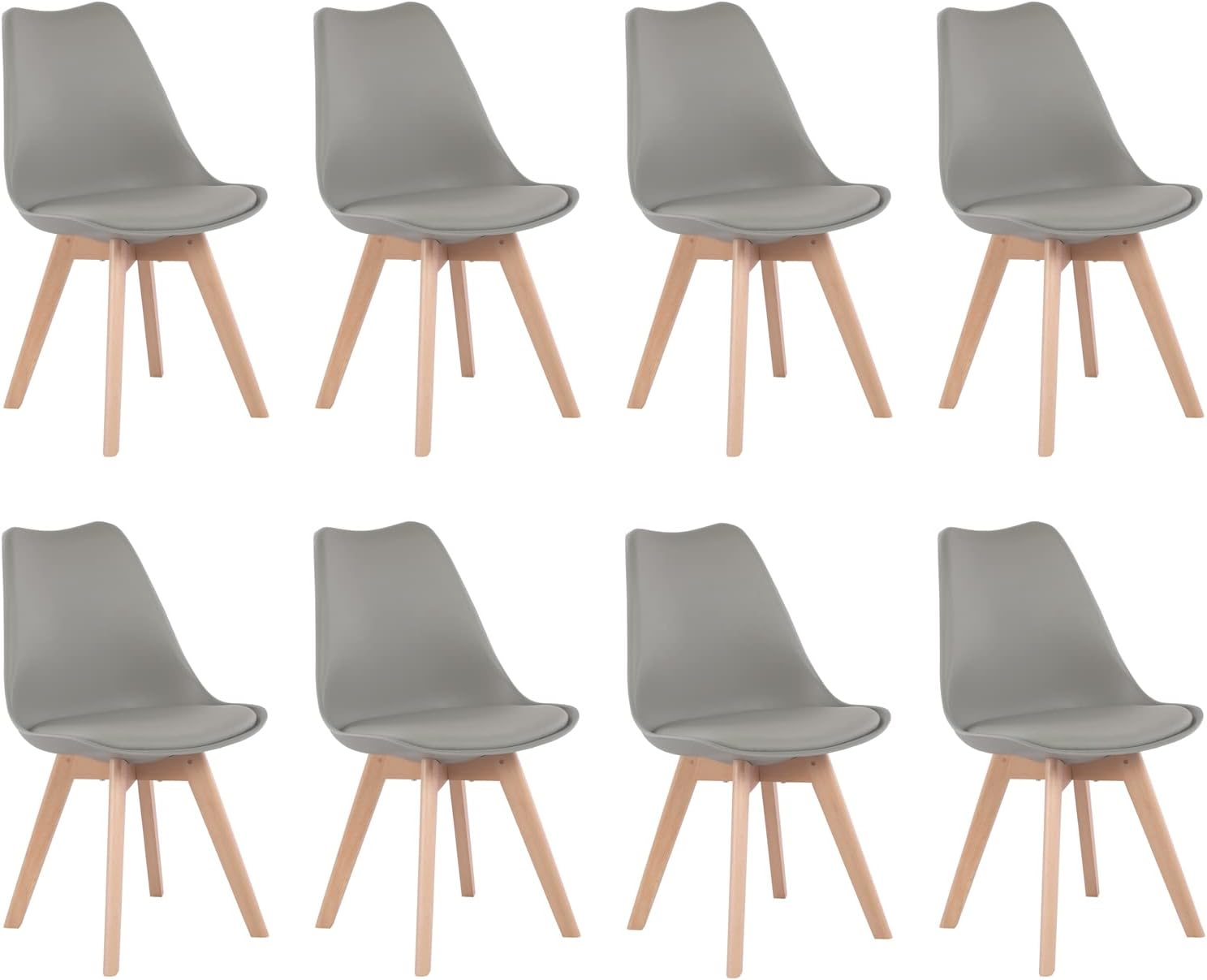 EGGREE - Chaises scandinaves lot de 8 - bois hêtre, rembourrées, grises
