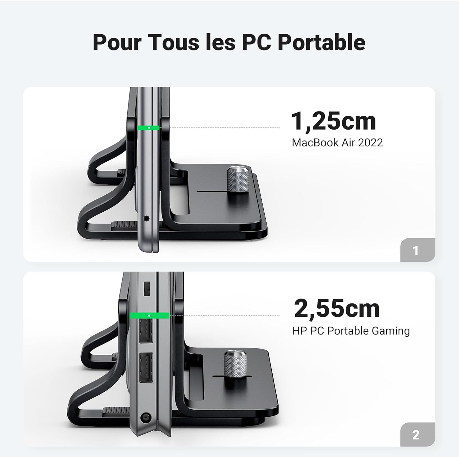 UGREEN - support ordinateur vertical aluminium - réglable, compatible MacBook, bureau, noir