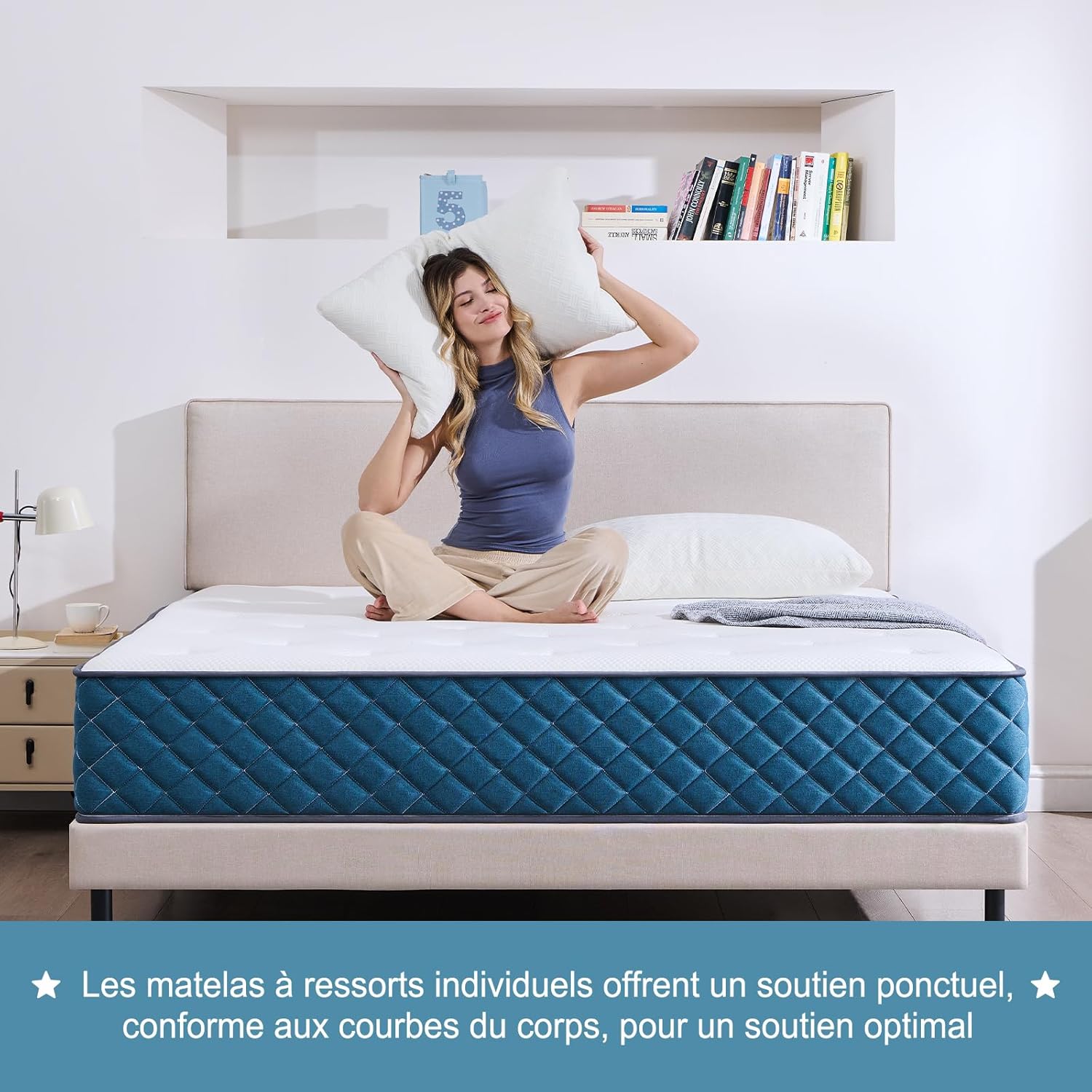 Matelas - Ressorts ensachés & mémoire de forme - 160x200x22 cm - soutien moyen, durable, respirant