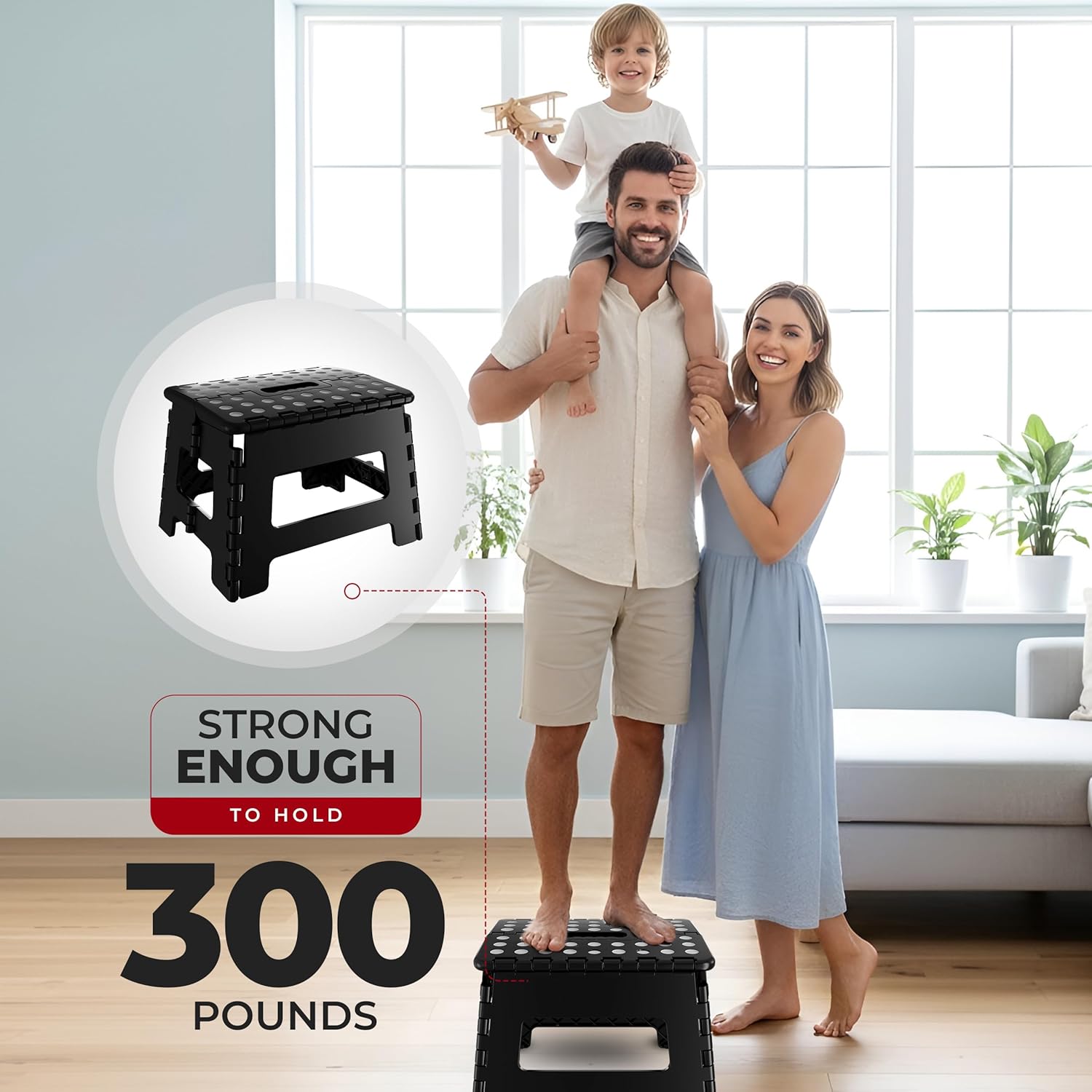 Utopia Home - Tabouret pliant 23 cm - portable, antidérapant, poignée, charge 272 kg