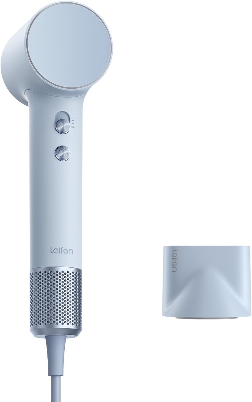 Laifen - Mini Sèche-cheveux bleu - 299g - ions négatifs, moteur brushless, séchage rapide, buse magnétique
