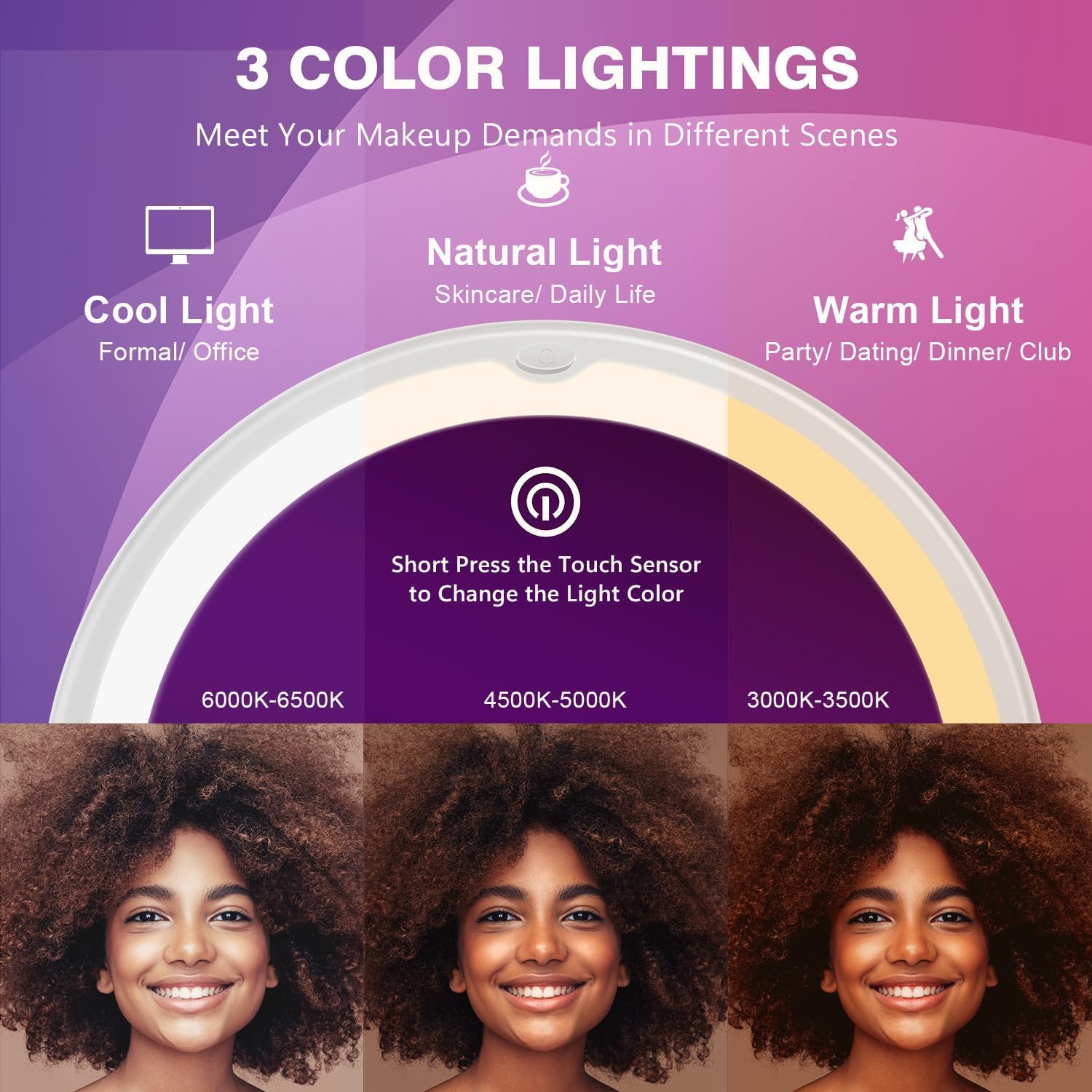 Auxmir - miroir maquillage 30X - Ø non précisé - LED 3 tons, ventouse, rotation 360°