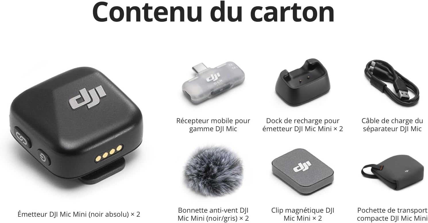 DJI - Mic Mini série - ultraléger - micro sans fil, 300m, réduction bruit
