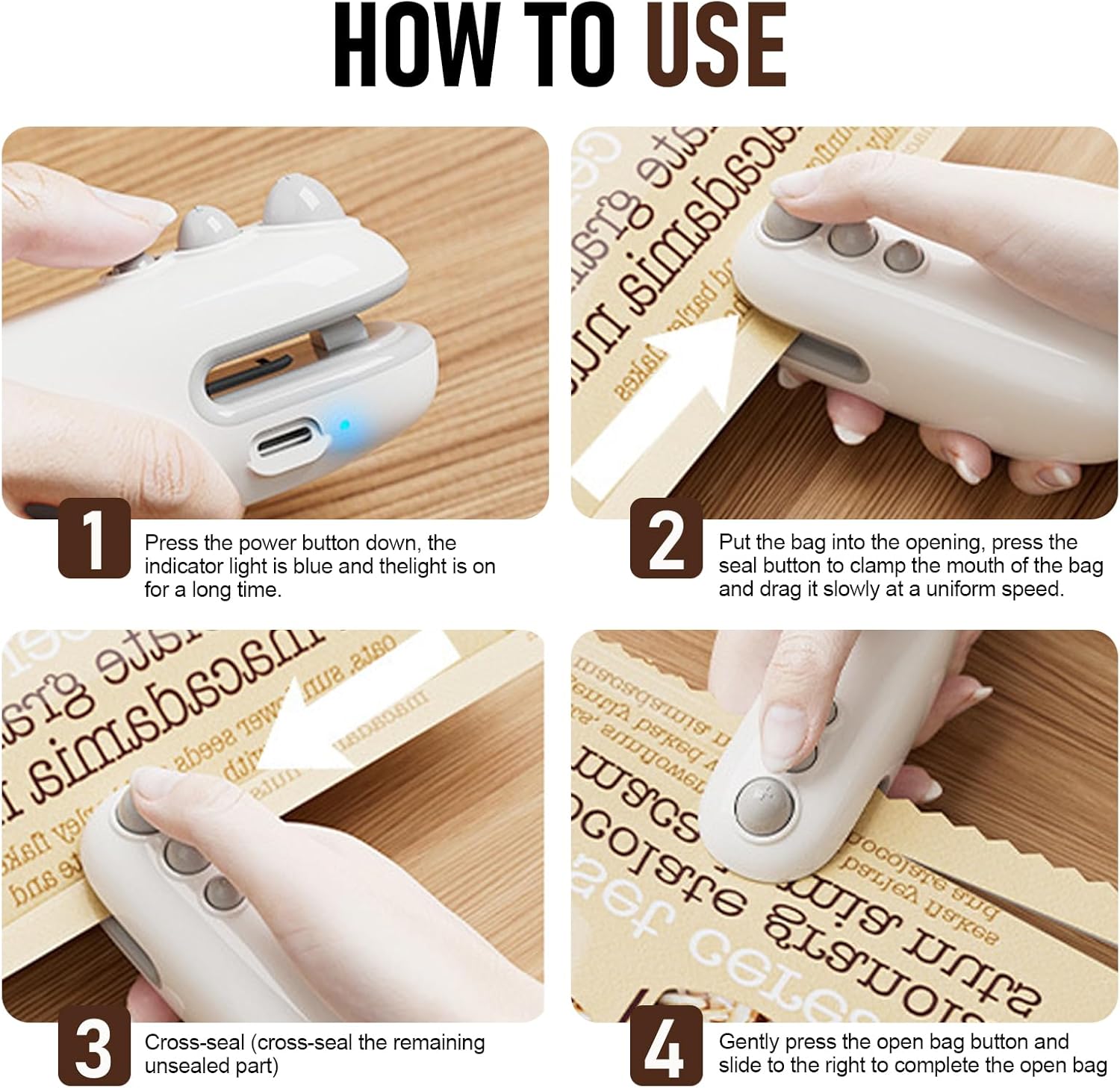 Scelleur de sacs plastique portable - rechargeable USB - thermoscellant 2en1, compact