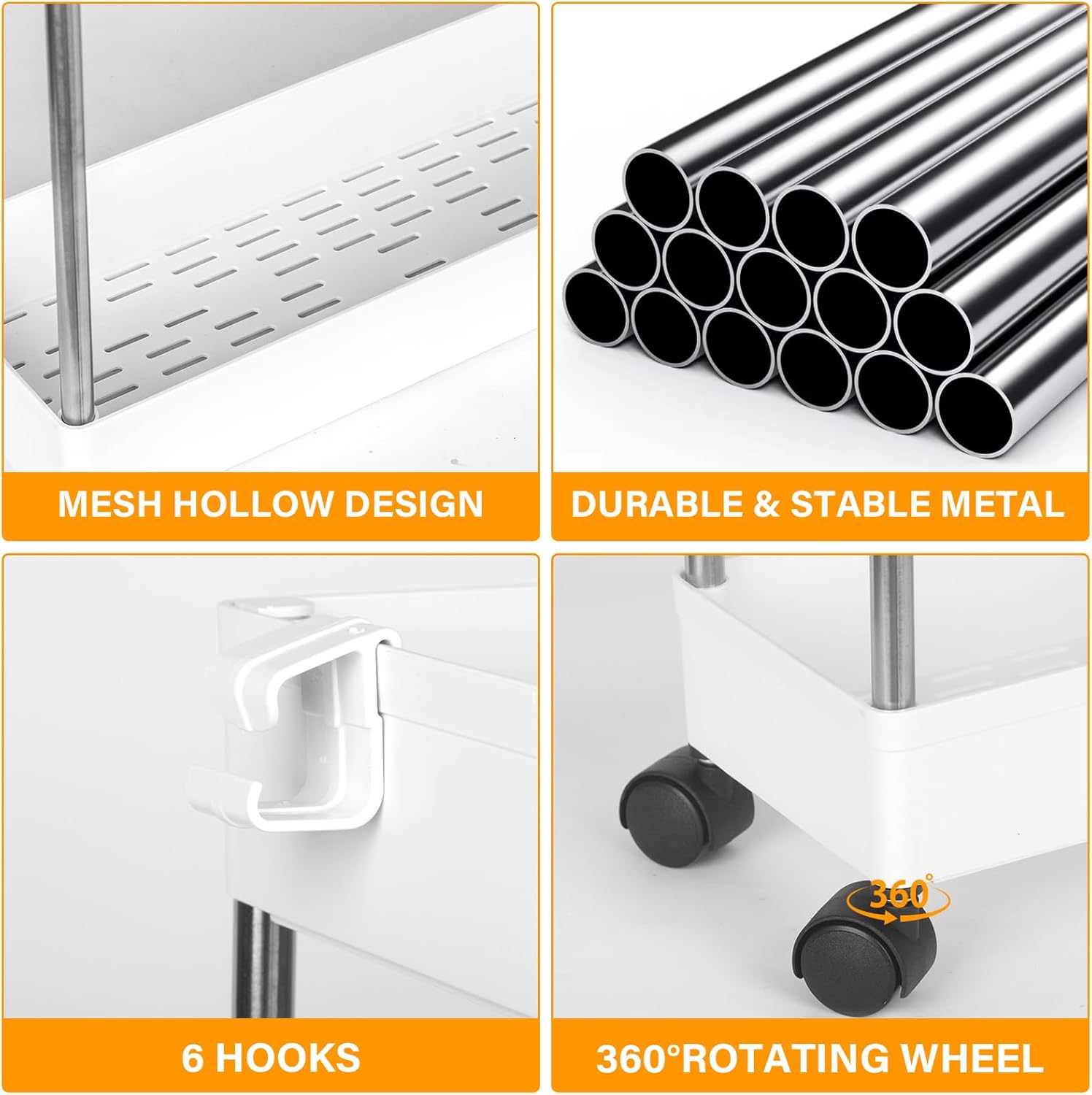 Chariot de rangement 4 niveaux - 86x40x12.5cm - mobile, étroit