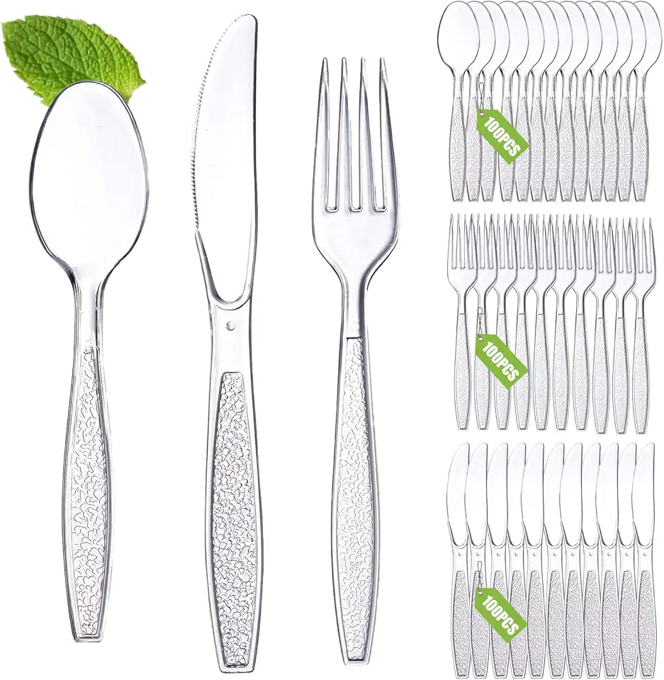 Couverts plastique réutilisables - set 300 pièces - résistants, idéals fête